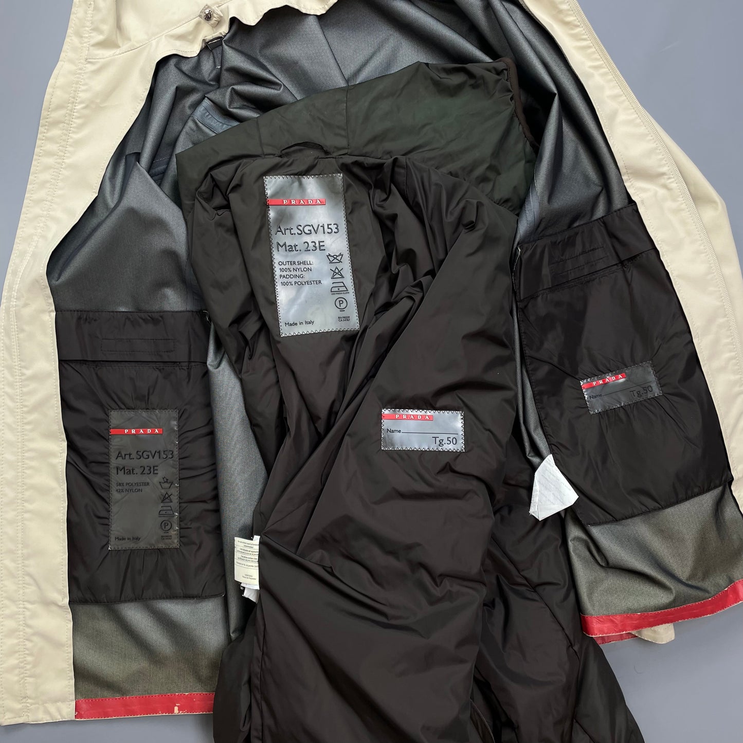 Prada Sport Cream & Brown 3-in-1 Waterproof Hooded Mac Liner Jacket