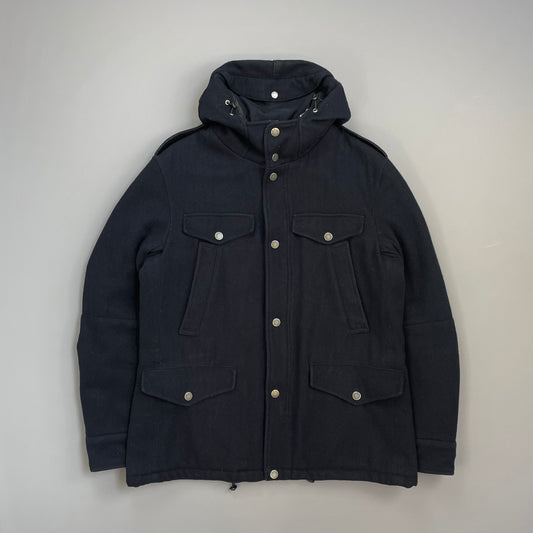 C.P. Company Navy Wool Padded Multi-Pocket Hooded Parka Jacket