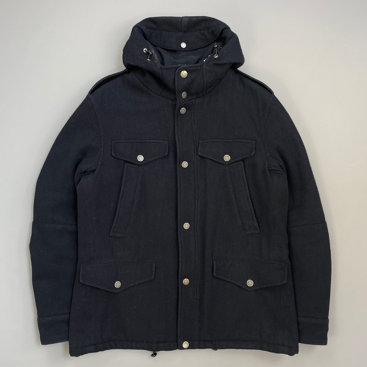 C.P. Company Navy Wool Padded Multi-Pocket Hooded Parka Jacket