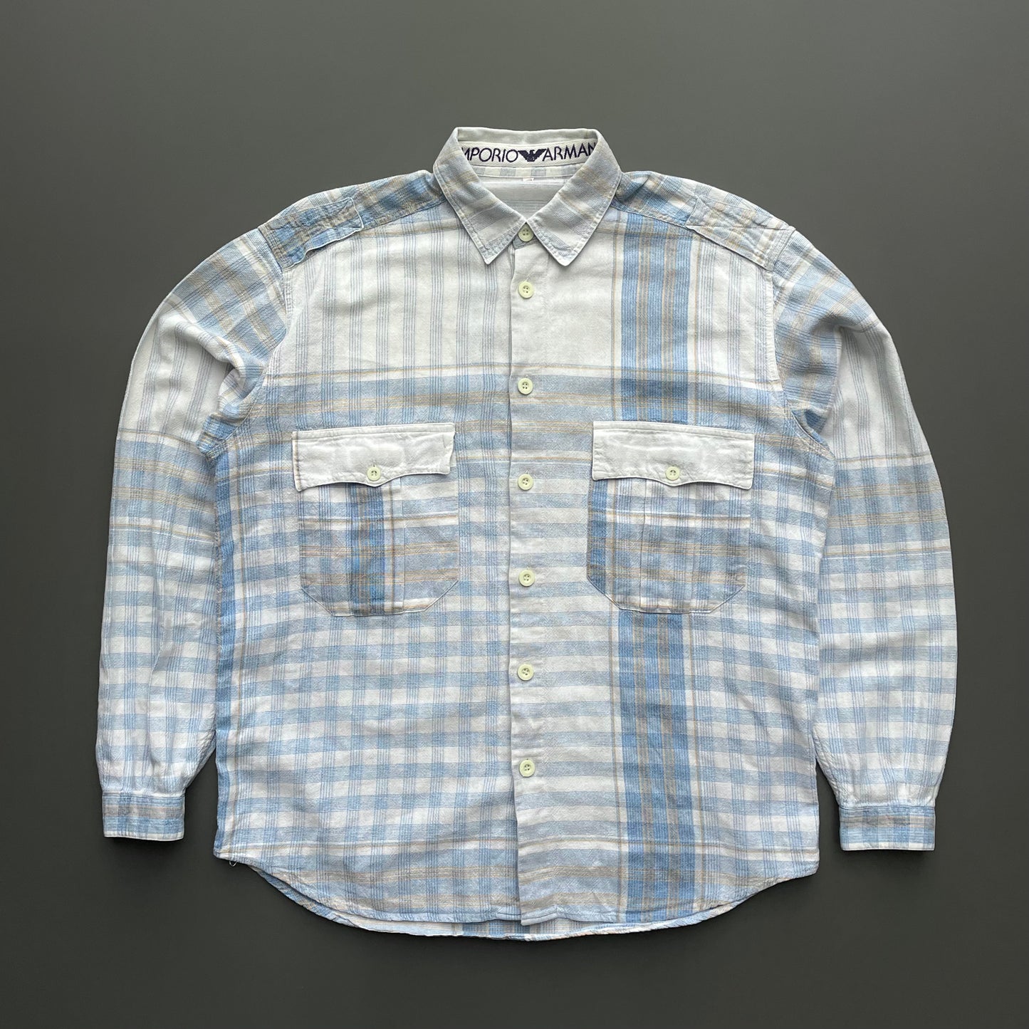 Emporio Armani Blue & White 80s Varied Flannel Shirt