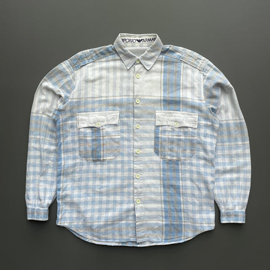 Emporio Armani Blue & White 80s Varied Flannel Shirt