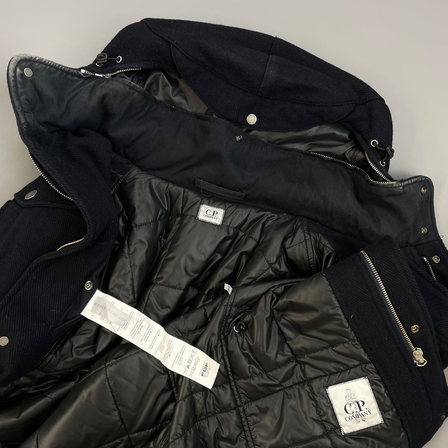 C.P. Company Navy Wool Padded Multi-Pocket Hooded Parka Jacket
