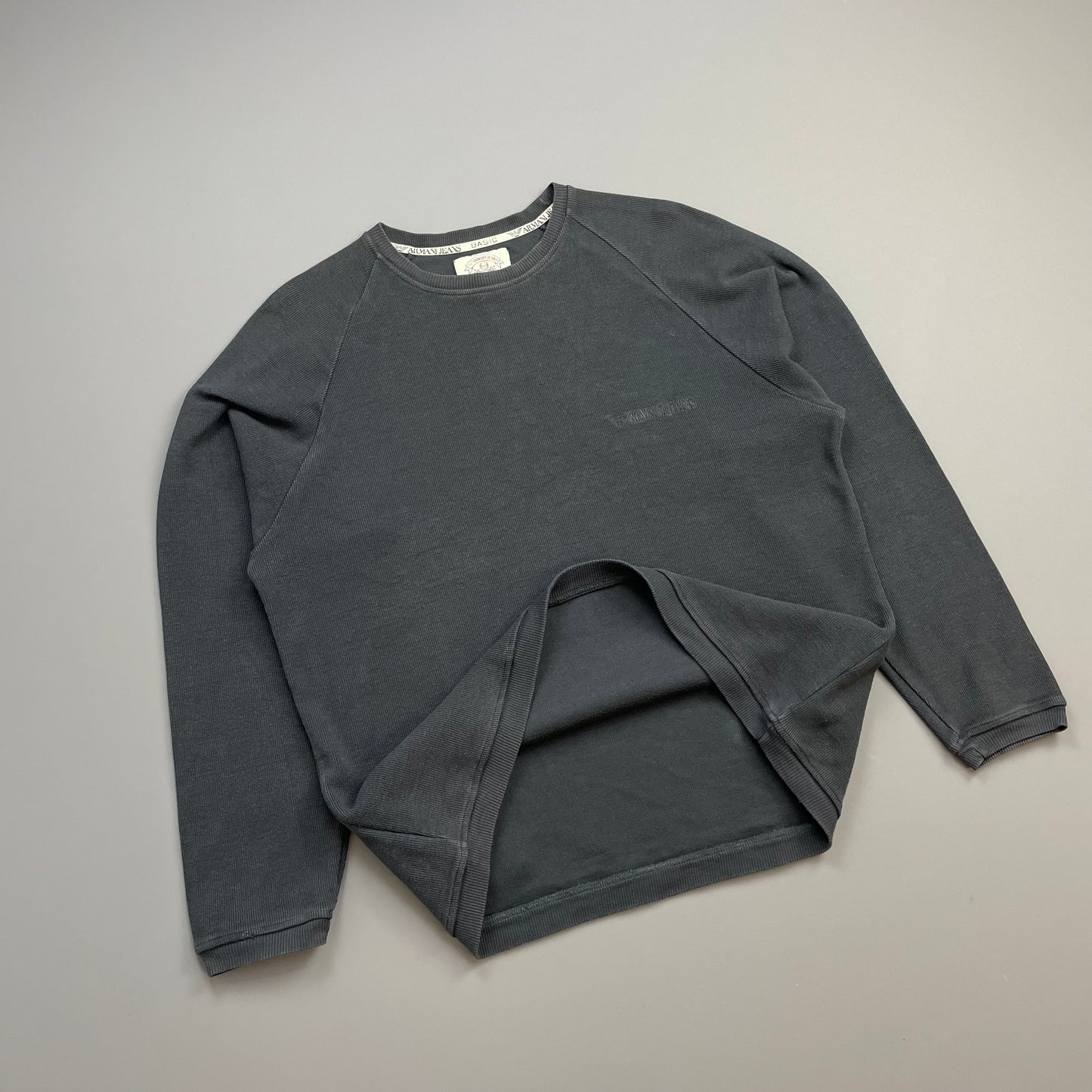 Armani Jeans Dark Grey 90s Waffle Crewneck Jumper