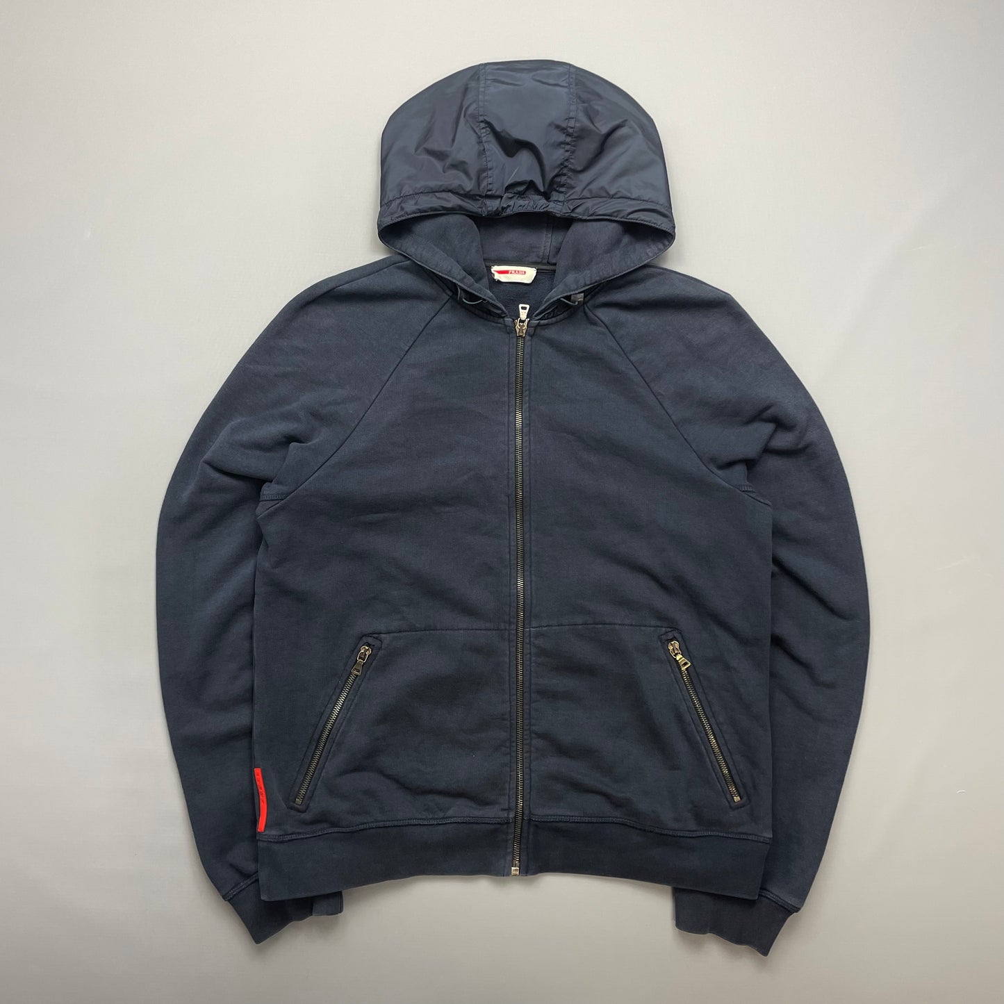 Prada Sport 2012 Red Tab Nylon Hood Zip-Through Hoodie