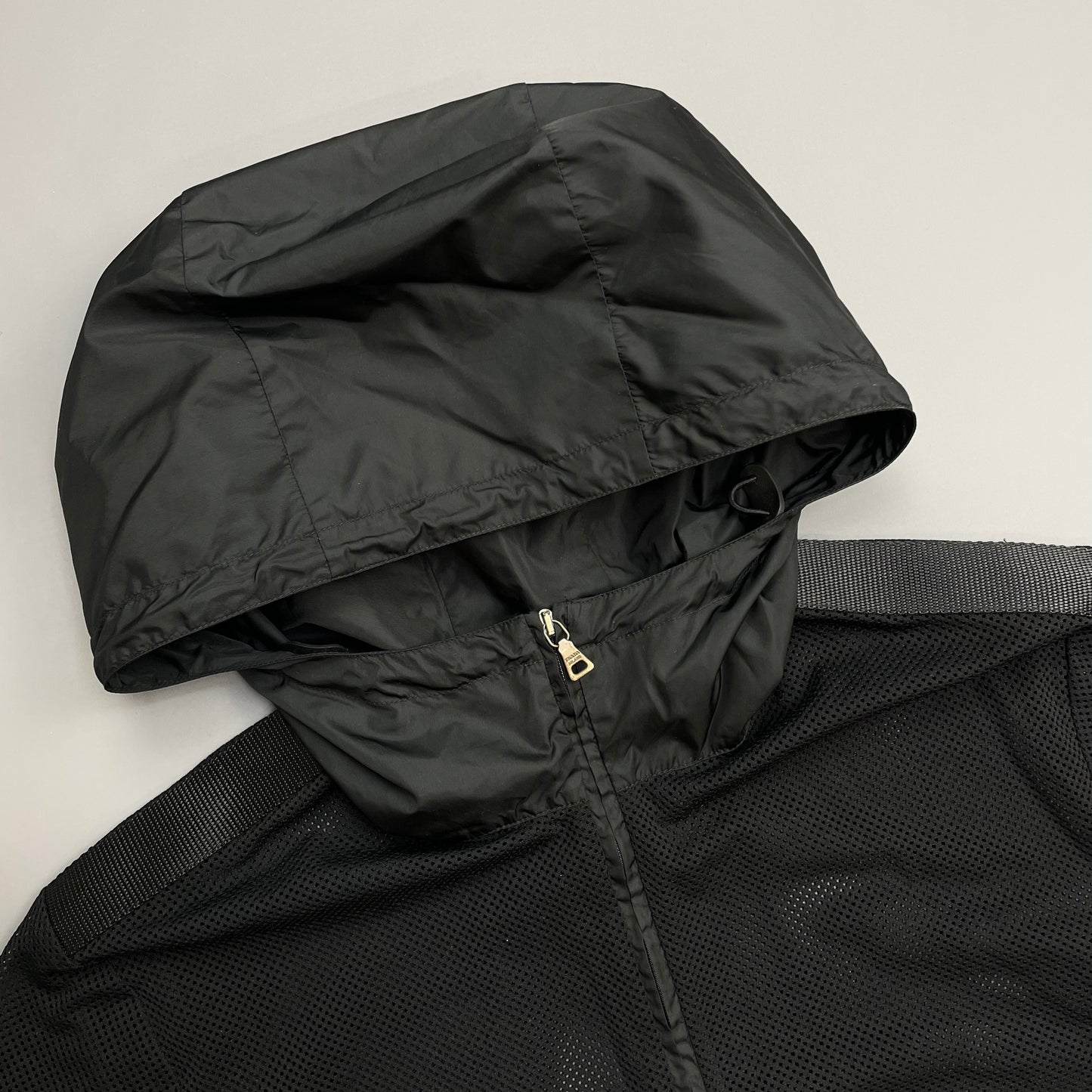 Prada Sport Black SS00 Nylon Hooded Mesh Zip-Through Jacket