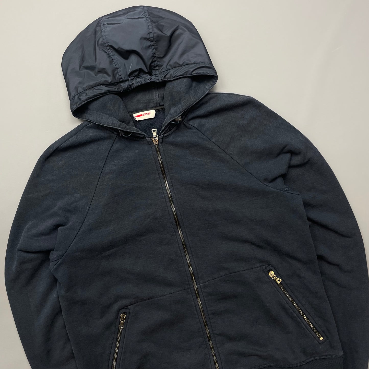 Prada Sport 2012 Red Tab Nylon Hood Zip-Through Hoodie