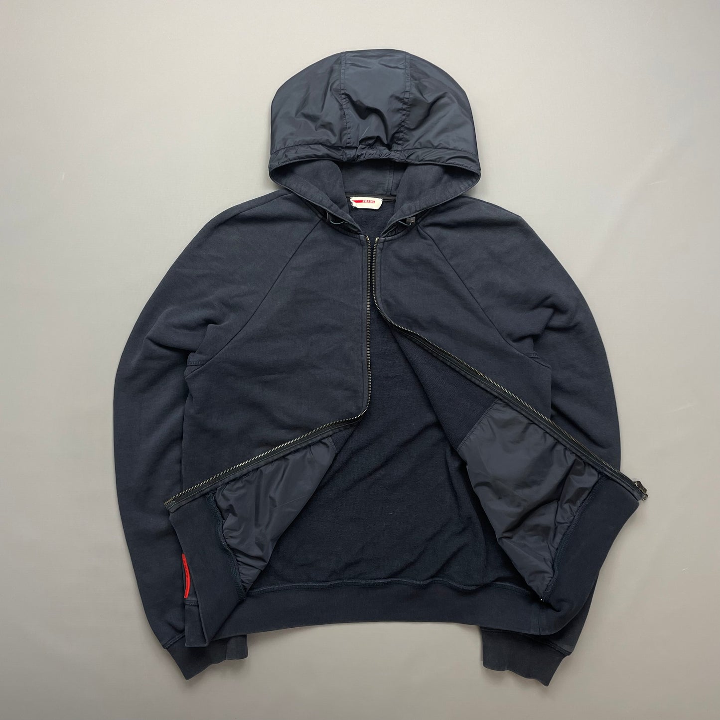 Prada Sport 2012 Red Tab Nylon Hood Zip-Through Hoodie