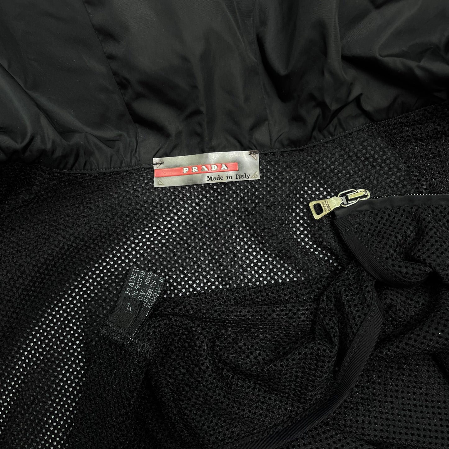 Prada Sport Black SS00 Nylon Hooded Mesh Zip-Through Jacket