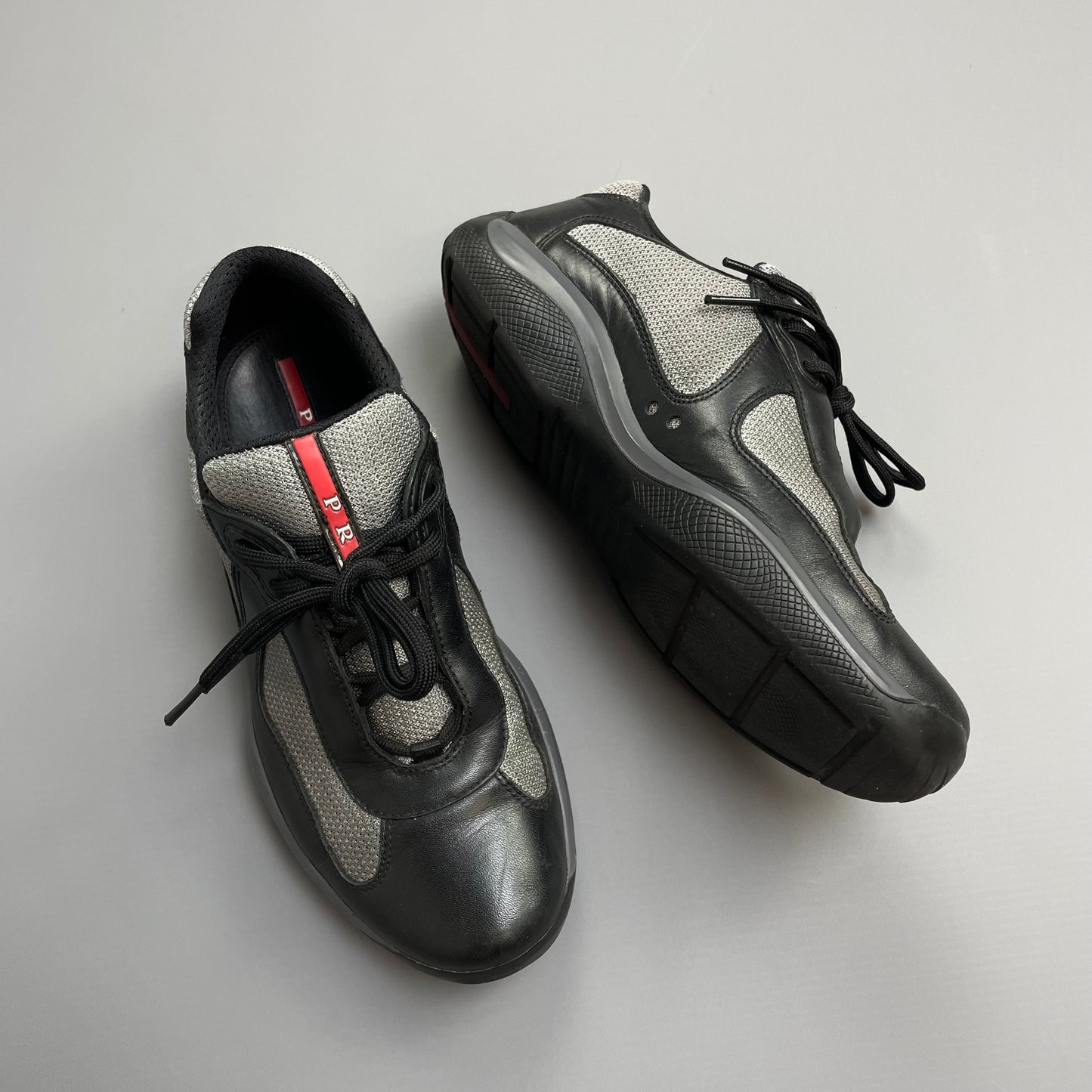 Prada Americas Cup Black & Steel Grey Mesh Trainers