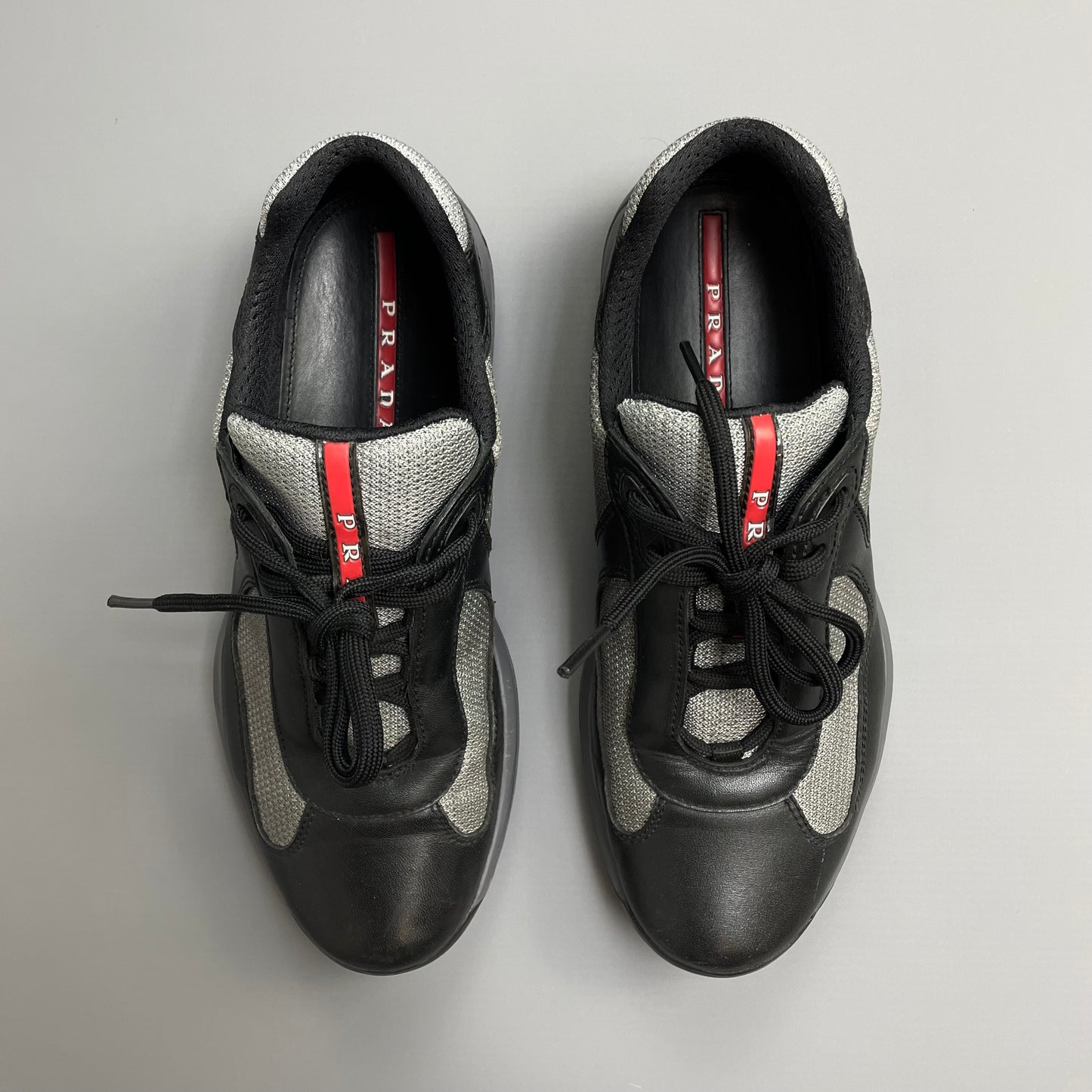 Prada Americas Cup Black & Steel Grey Mesh Trainers