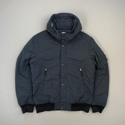 C.P. Company Navy & Black Two-Tone Flatt Nylon Padded Utility Hood Bomber Jacket