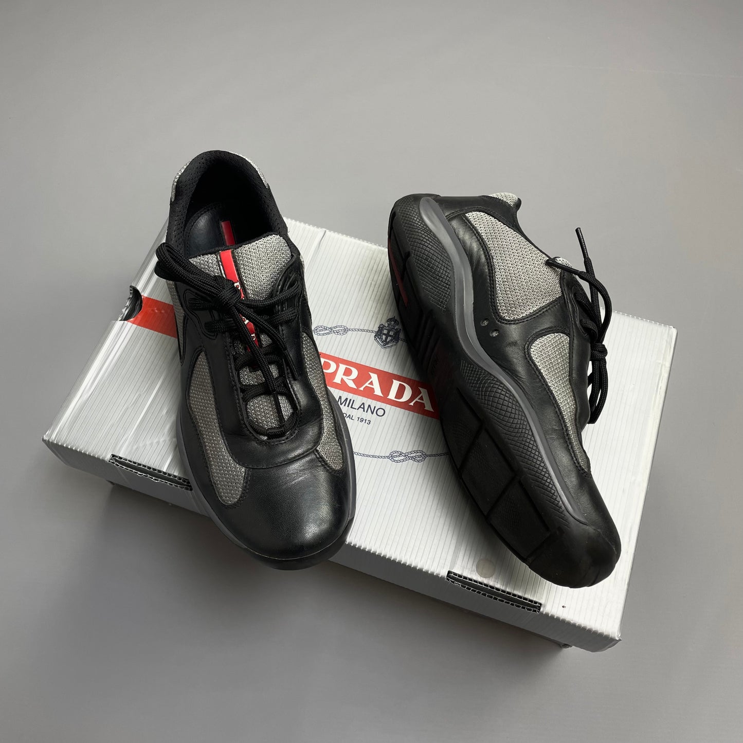 Prada Americas Cup Black & Steel Grey Mesh Trainers