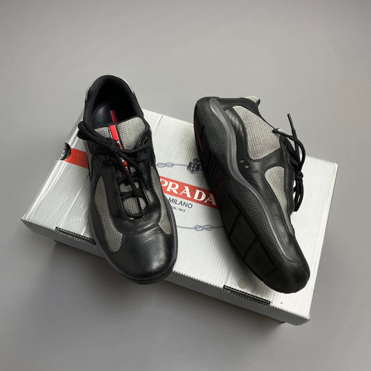 Prada Americas Cup Black & Steel Grey Mesh Trainers