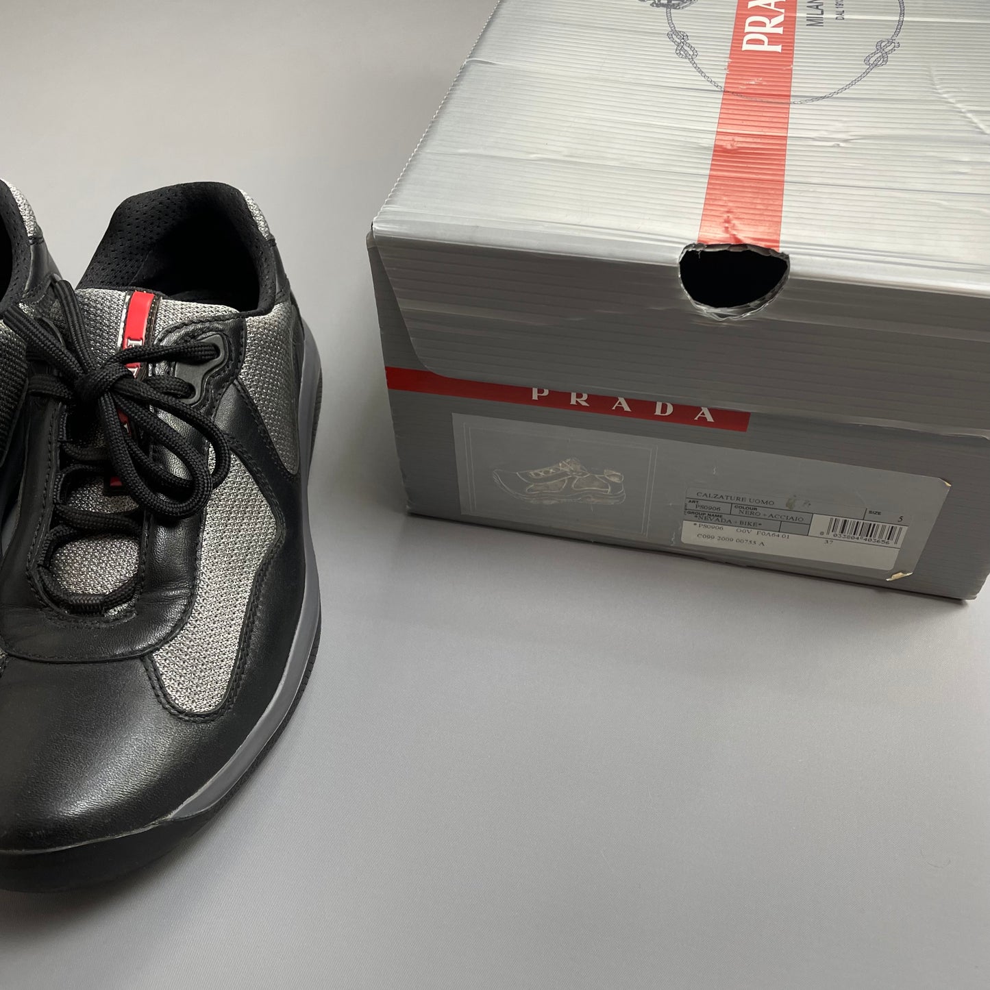 Prada Americas Cup Black & Steel Grey Mesh Trainers