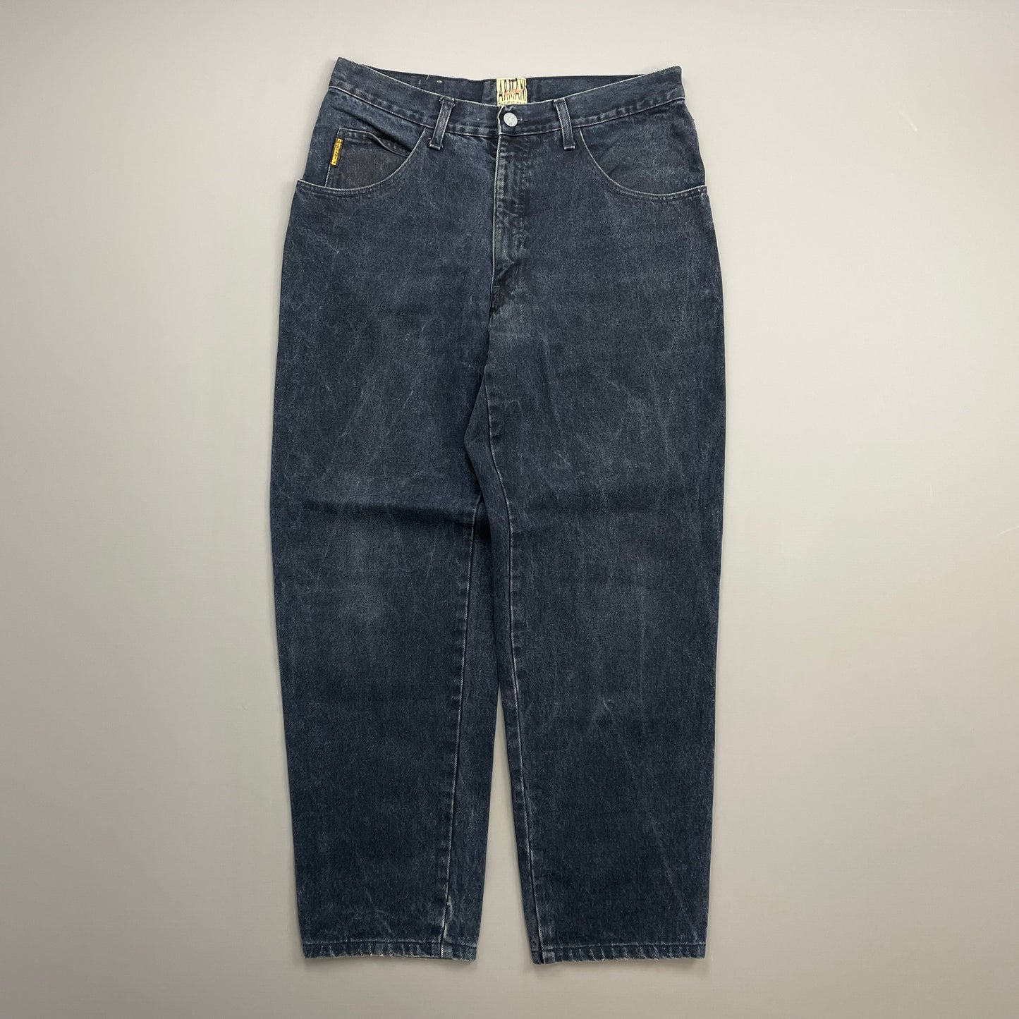 Armani Jeans Dark Blue 1990s Silver Logo Barrel Leg Denim Jeans