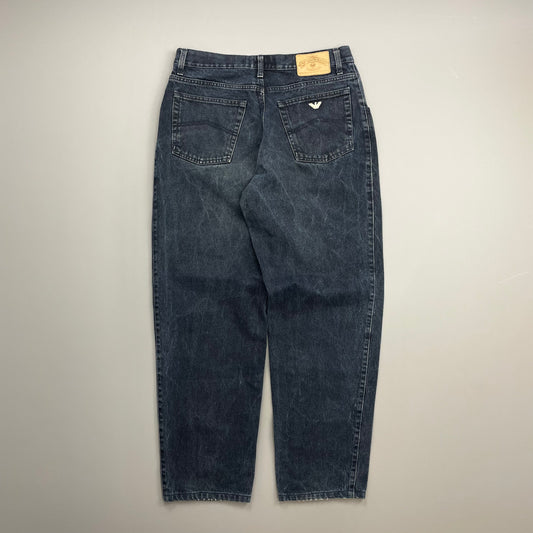 Armani Jeans Dark Blue 1990s Silver Logo Barrel Leg Denim Jeans
