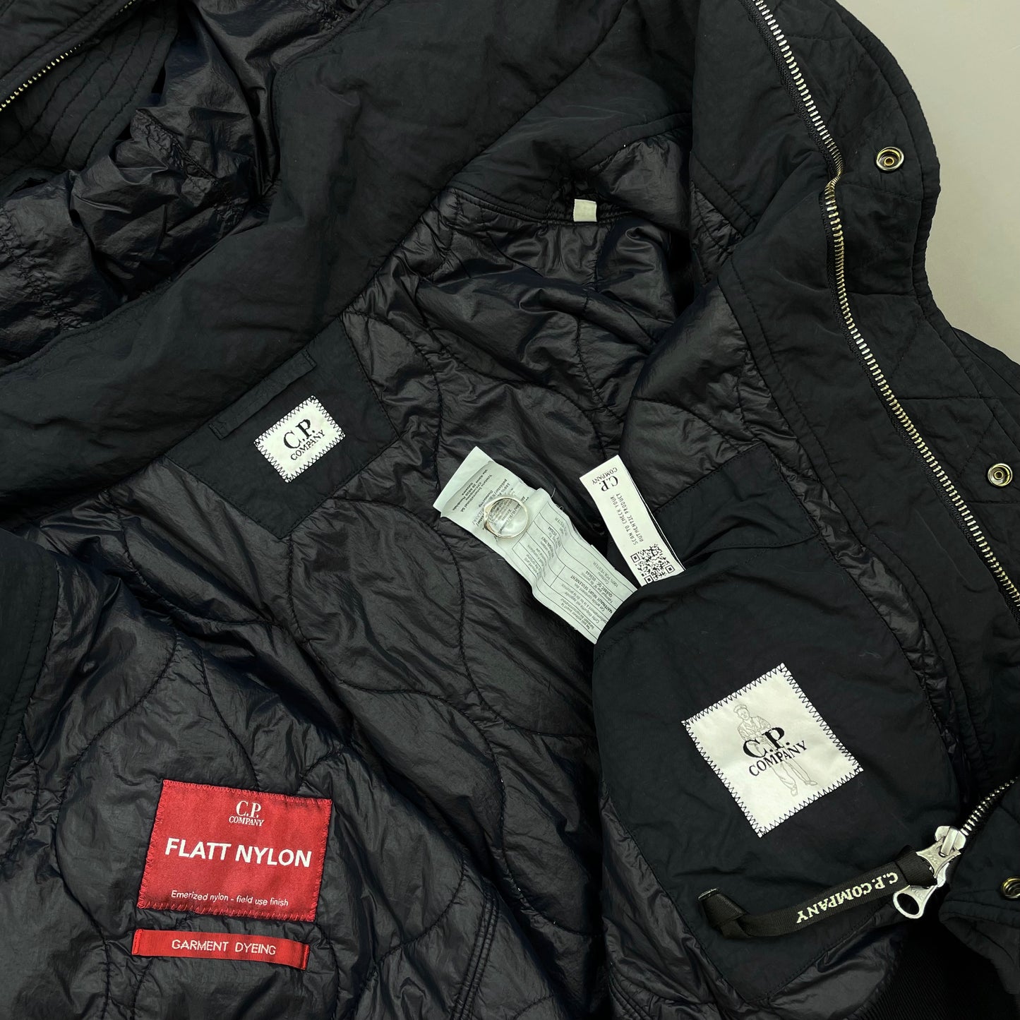 C.P. Company Navy & Black Two-Tone Flatt Nylon Padded Utility Hood Bomber Jacket