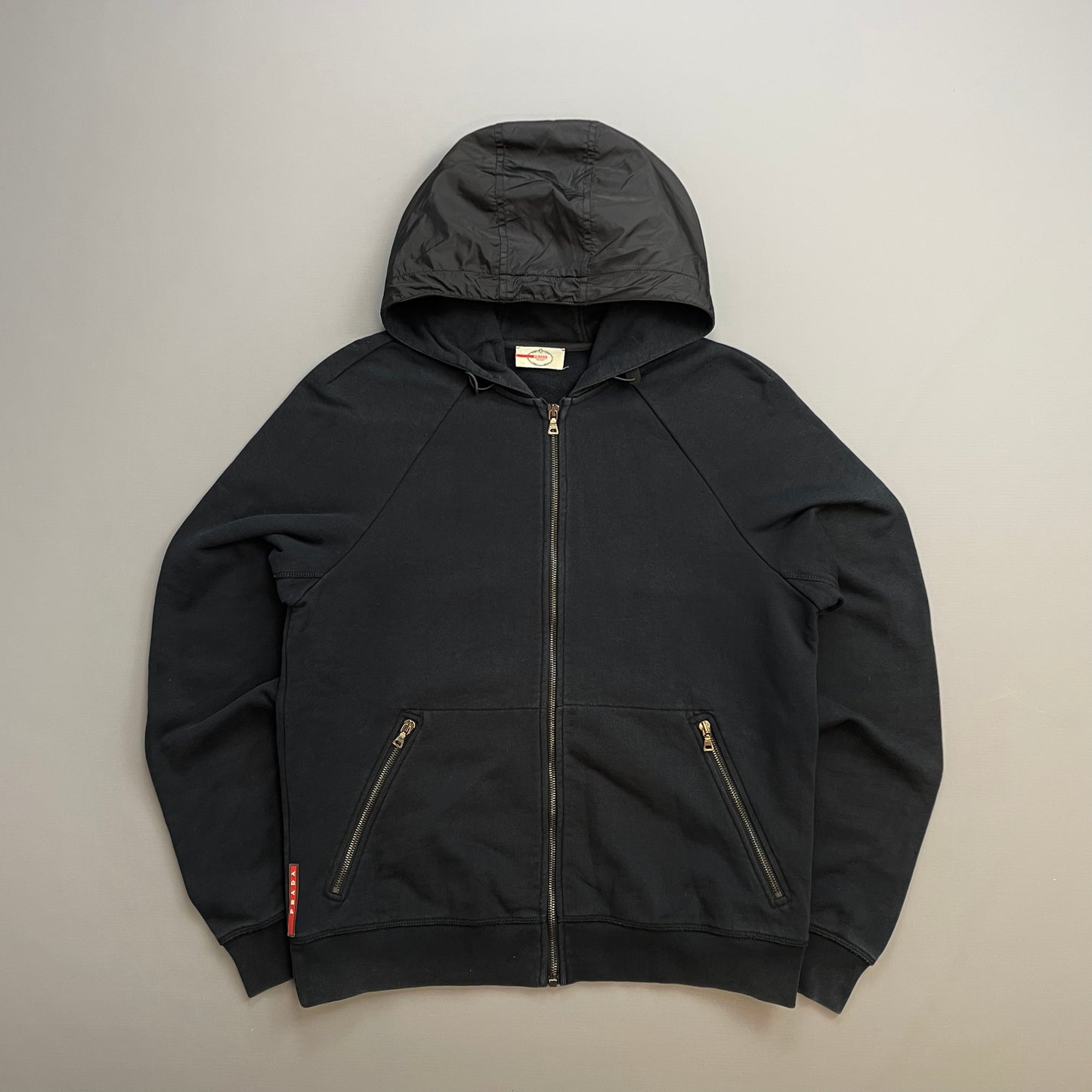 Prada Sport Black 2013 Nylon Hood Zip-Through Hoodie