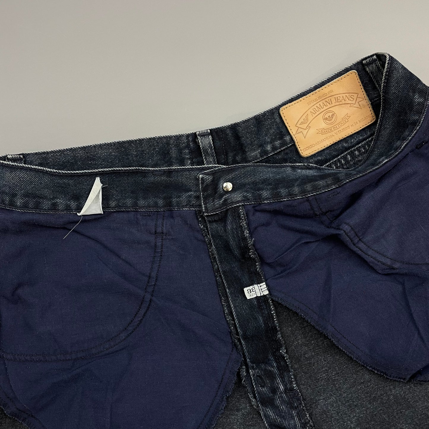 Armani Jeans Dark Blue 1990s Silver Logo Barrel Leg Denim Jeans