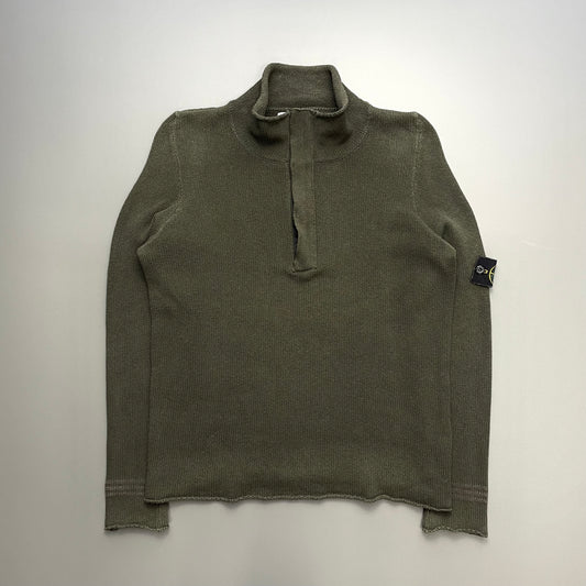 Stone Island Khaki Green SS03 Cotton Silk Knit Half-Zip Jumper