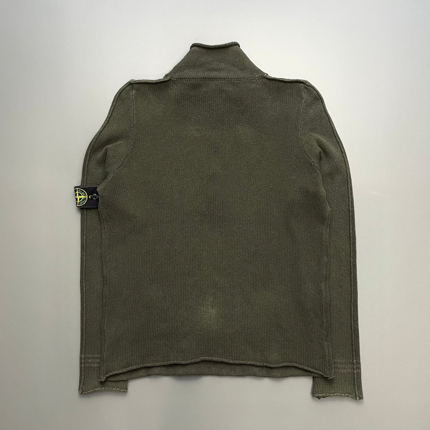 Stone Island Khaki Green SS03 Cotton Silk Knit Half-Zip Jumper