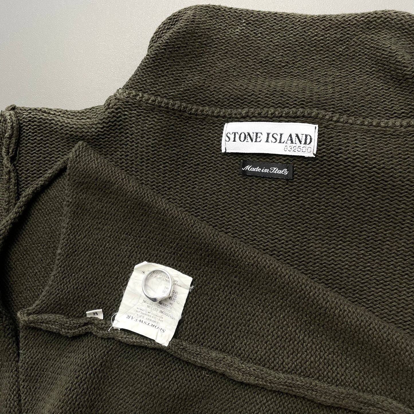 Stone Island Khaki Green SS03 Cotton Silk Knit Half-Zip Jumper