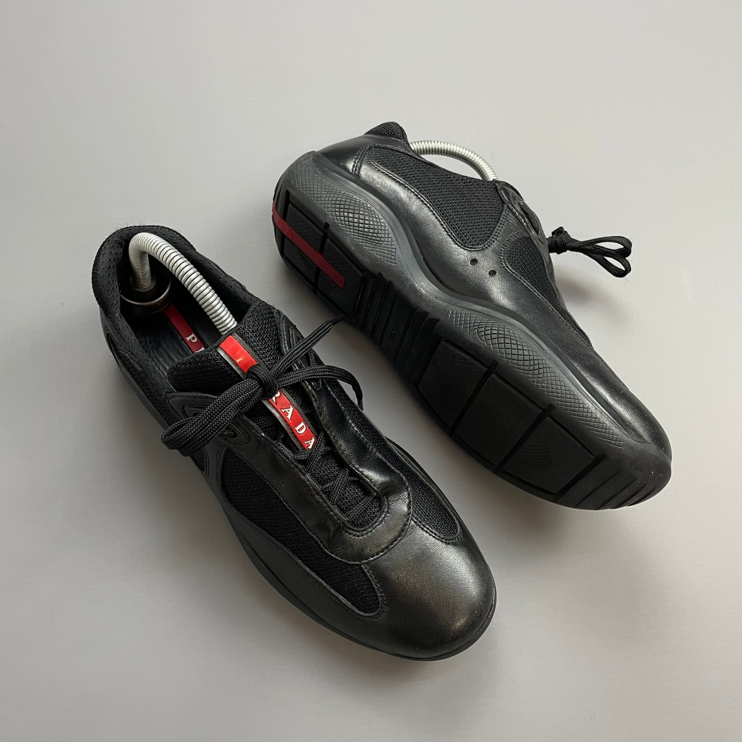 Prada Americas Cup Black Leather Trainers