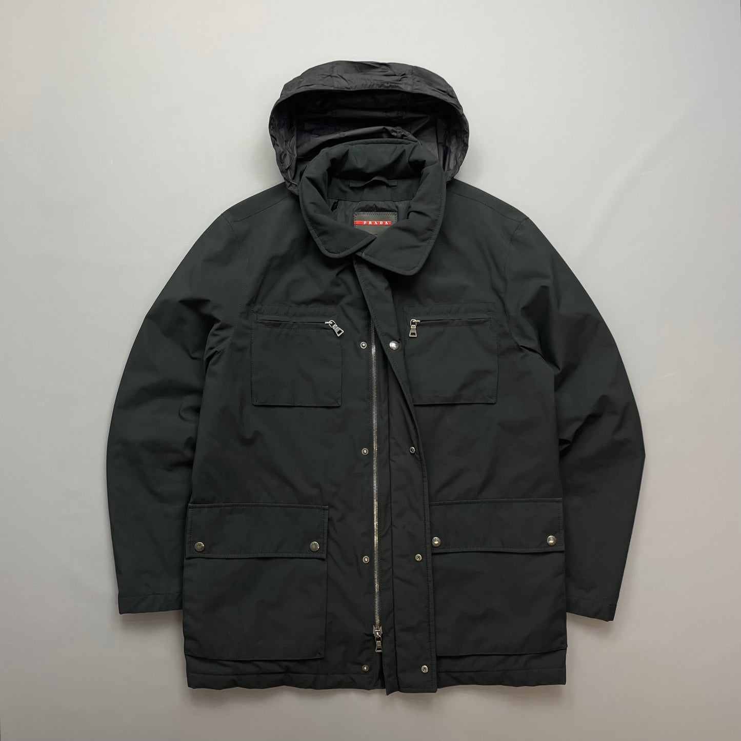 Prada Sport Black 2007 Windstopper Field Jacket w/ Concealed Hood