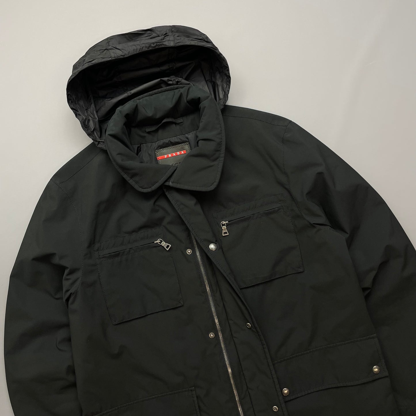 Prada Sport Black 2007 Windstopper Field Jacket w/ Concealed Hood