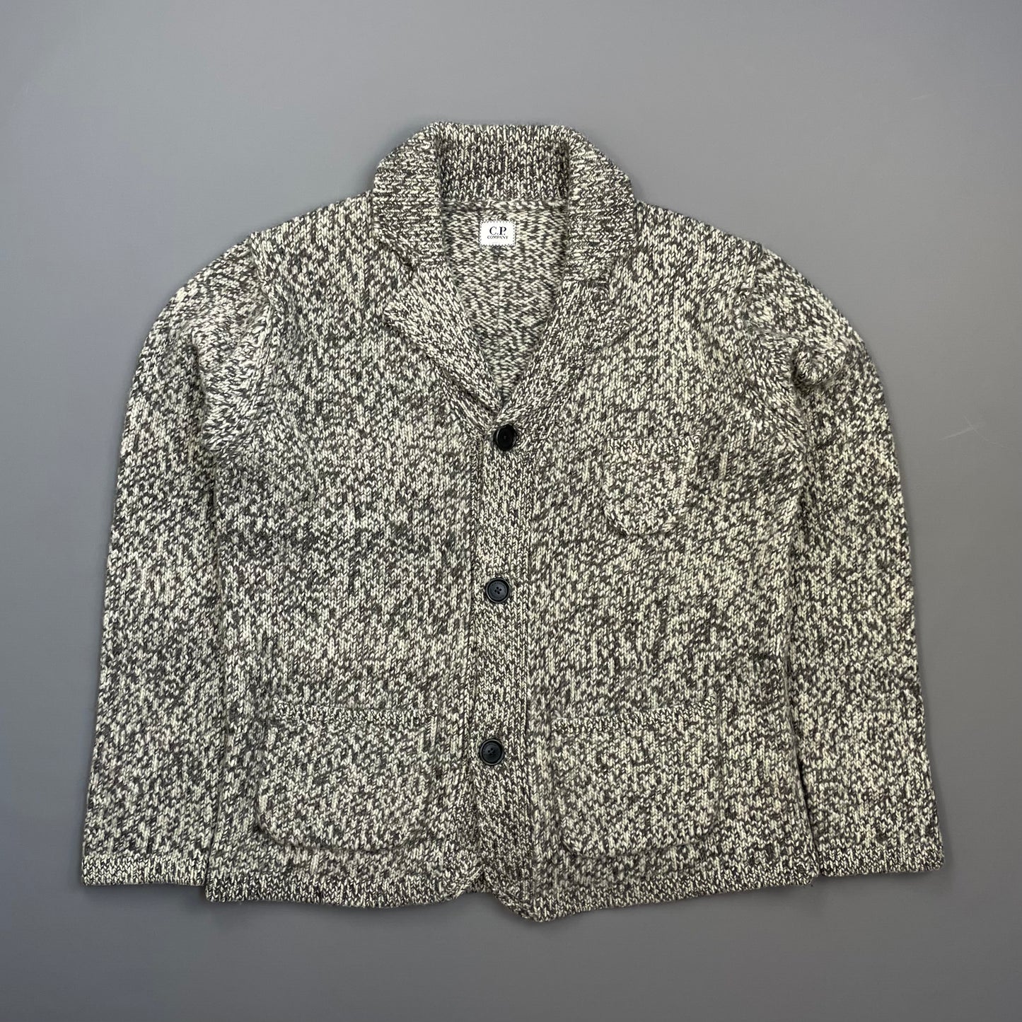 C.P. Company Grey Speckled Wool Knit Cardigan Jacket