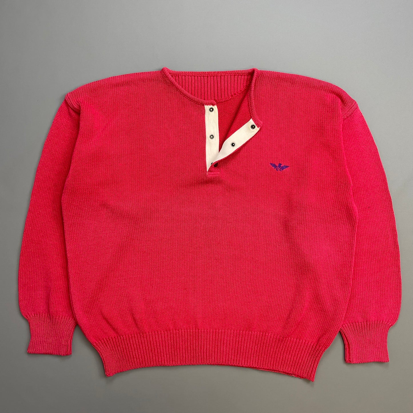 Giorgio Armani 1980s Red Button-Up Collar Knit Jumper