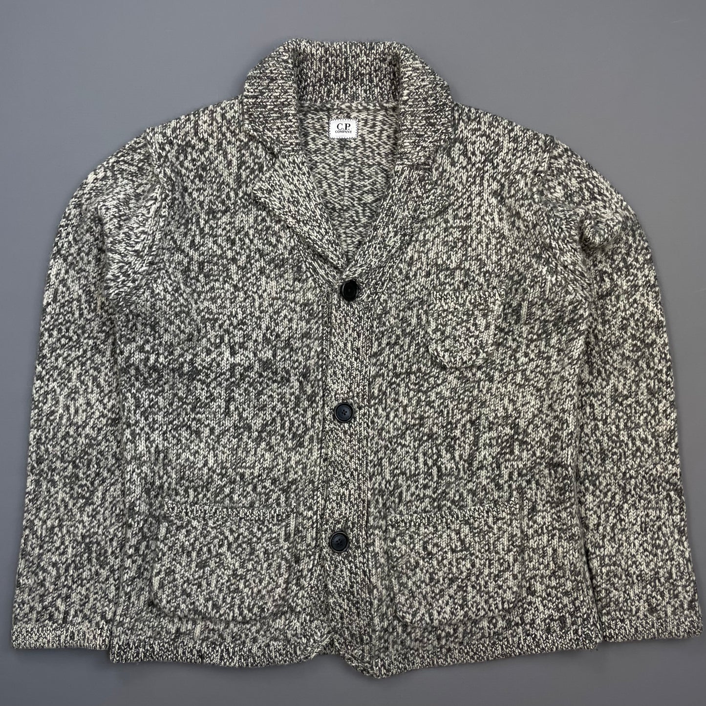 C.P. Company Grey Speckled Wool Knit Cardigan Jacket