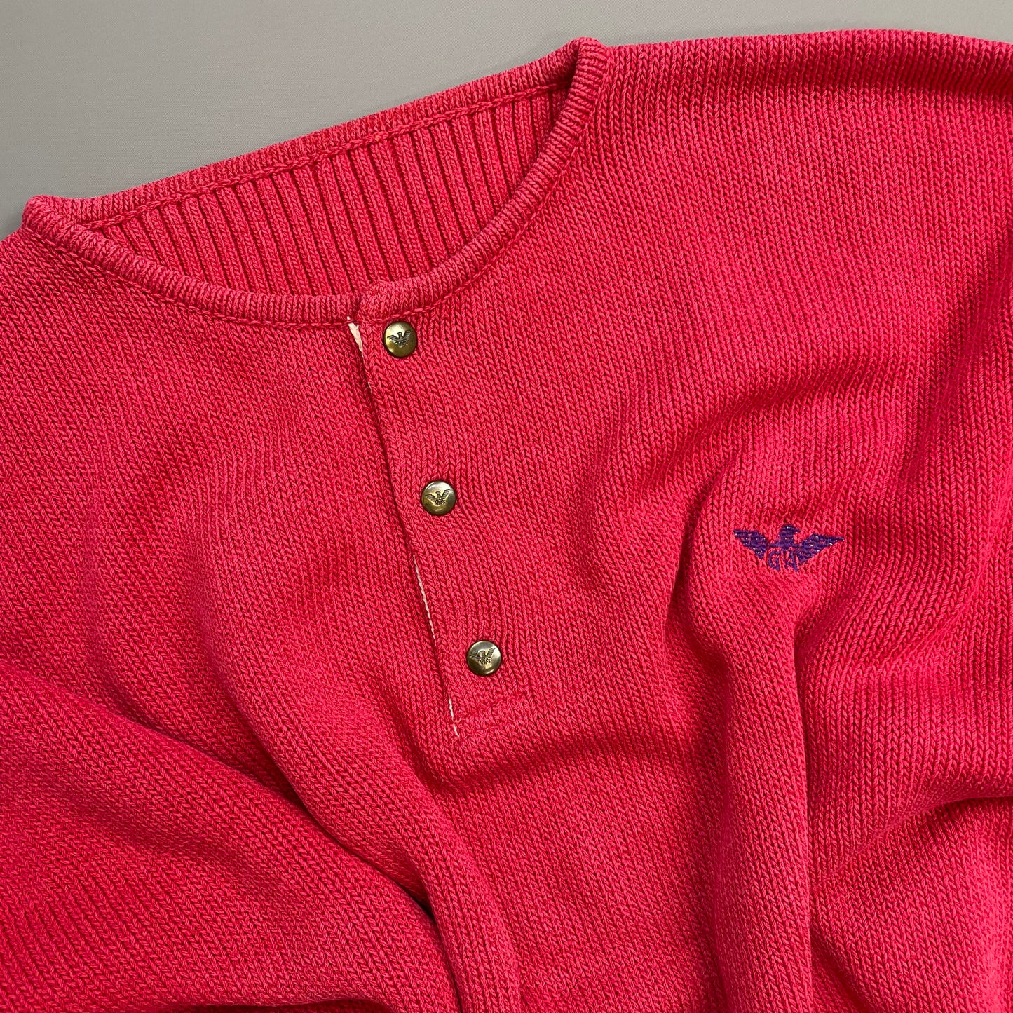 Giorgio Armani 1980s Red Button-Up Collar Knit Jumper