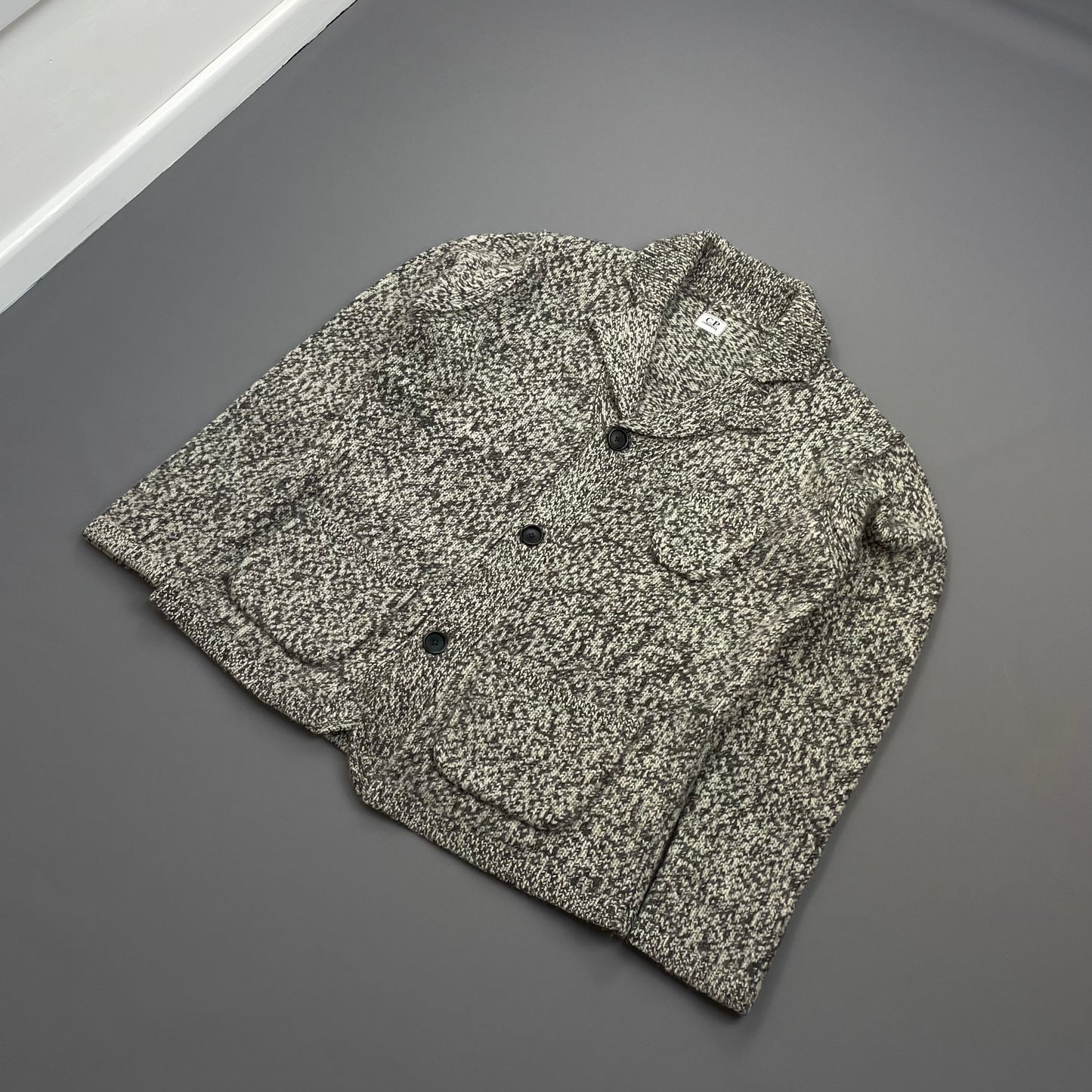 C.P. Company Grey Speckled Wool Knit Cardigan Jacket