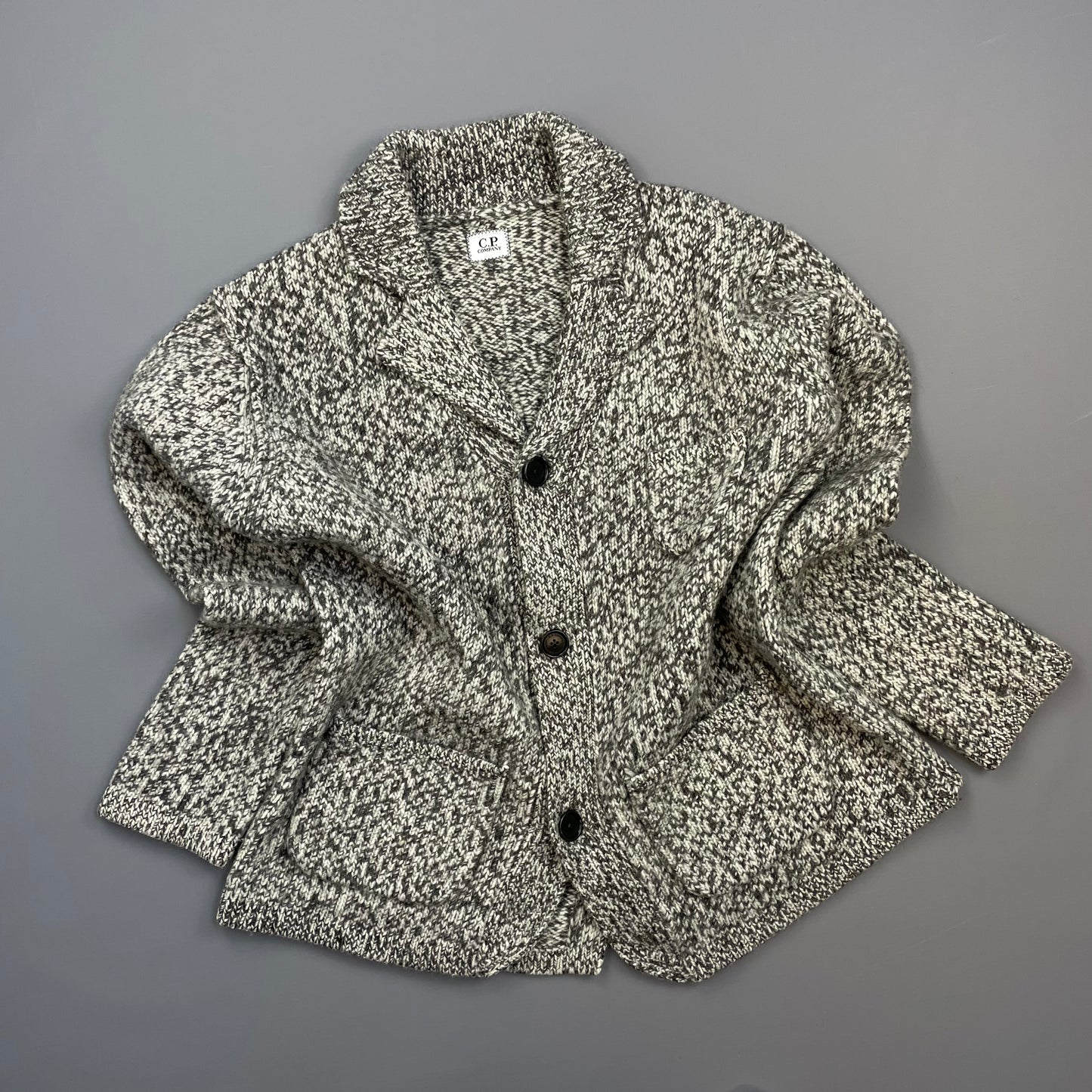 C.P. Company Grey Speckled Wool Knit Cardigan Jacket