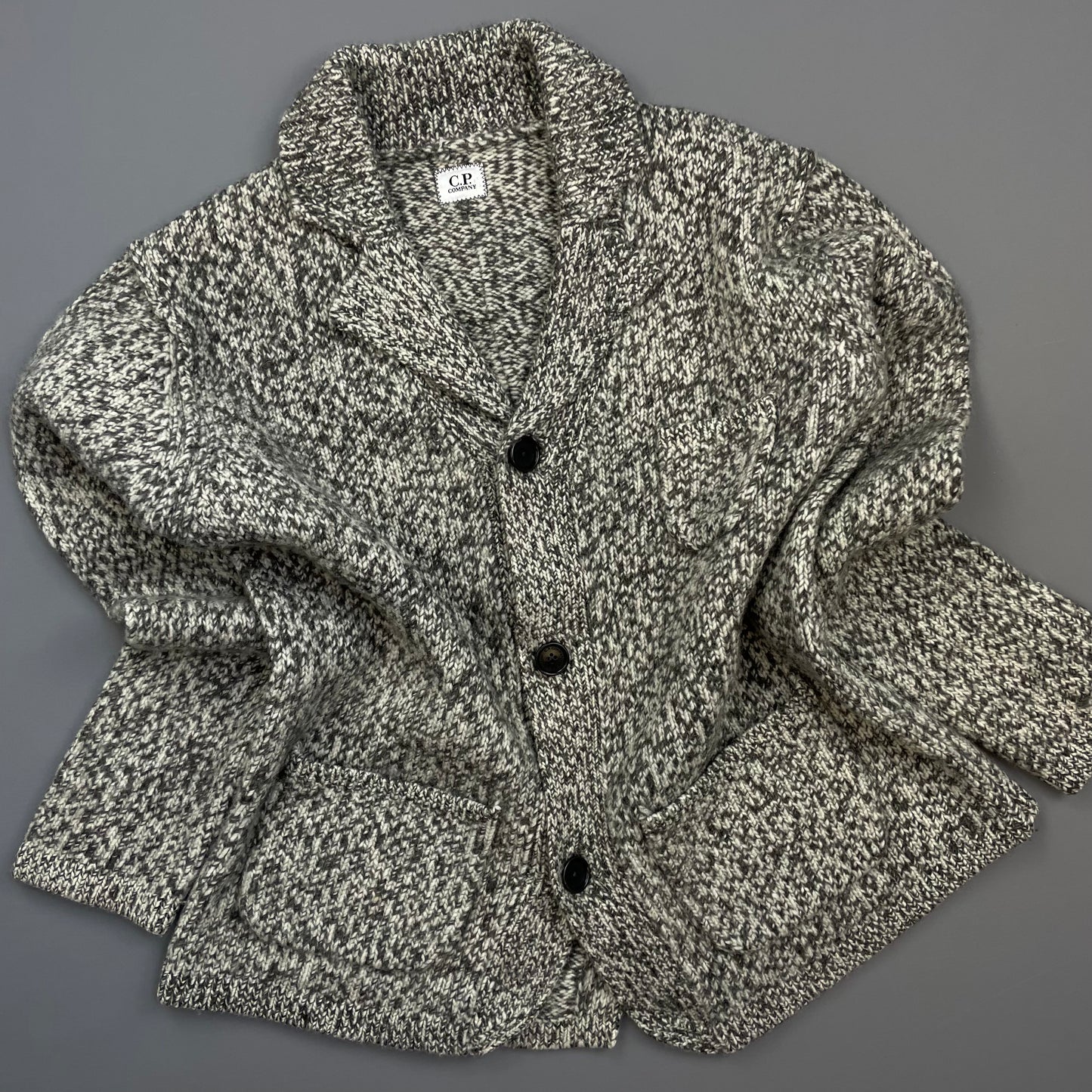 C.P. Company Grey Speckled Wool Knit Cardigan Jacket