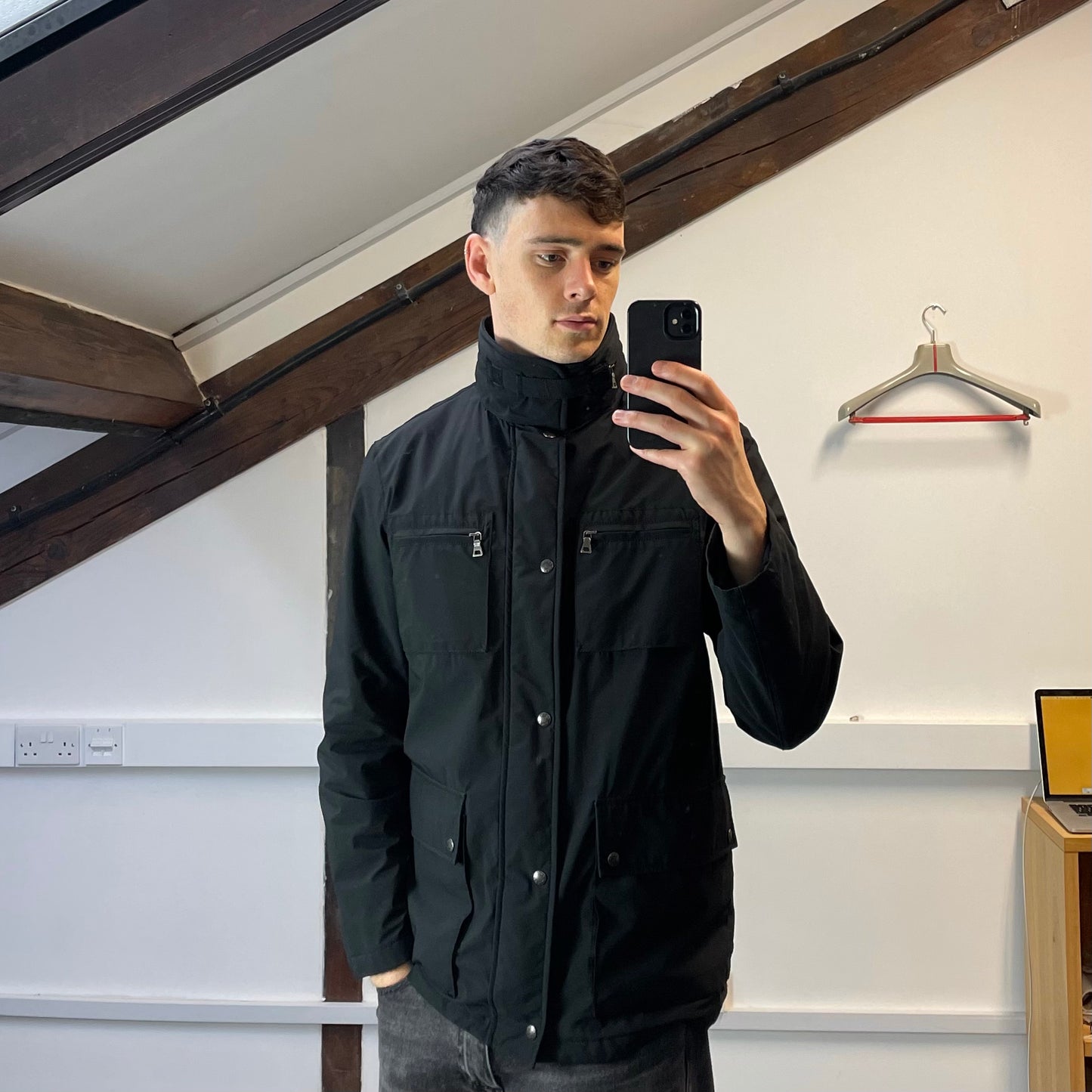 Prada Sport Black 2007 Windstopper Field Jacket w/ Concealed Hood