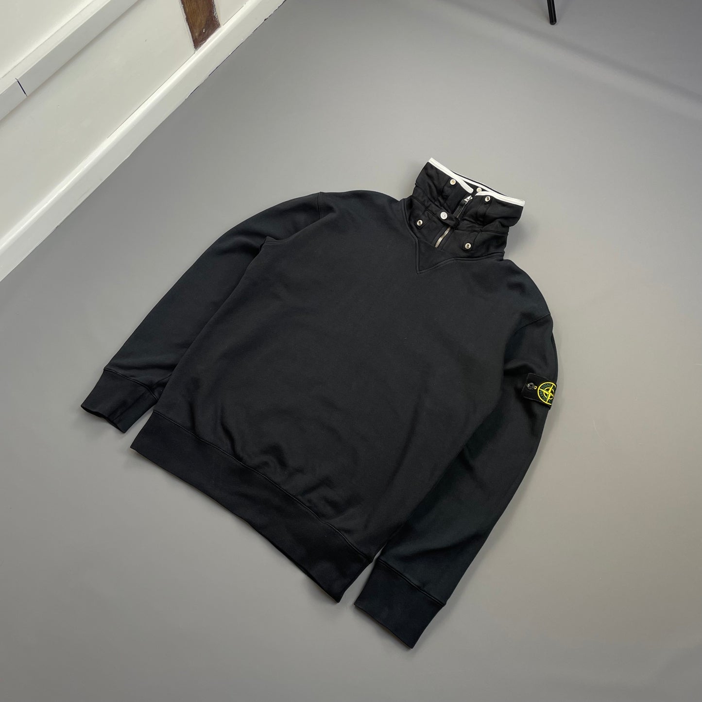 Stone Island Navy SS10 Button-Down Funnel Neck Jumper