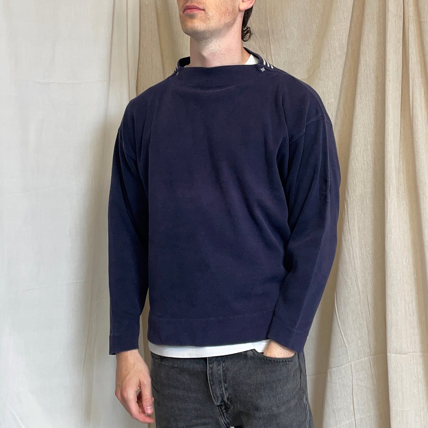 Stone Island Navy 80s Stripe & Compass Detailed Collar Jumper