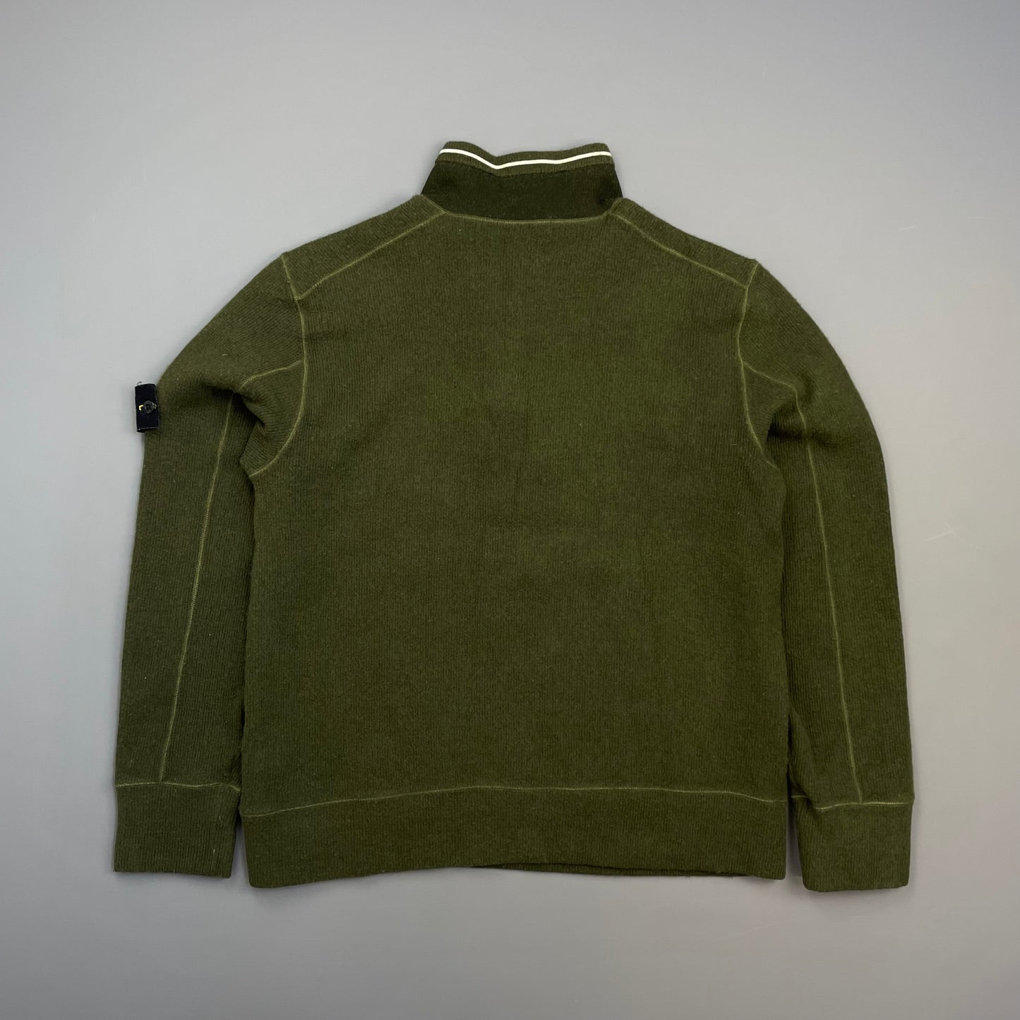 Stone Island Green AW06 Fine-Rib Wool Knit Button Collar Jumper