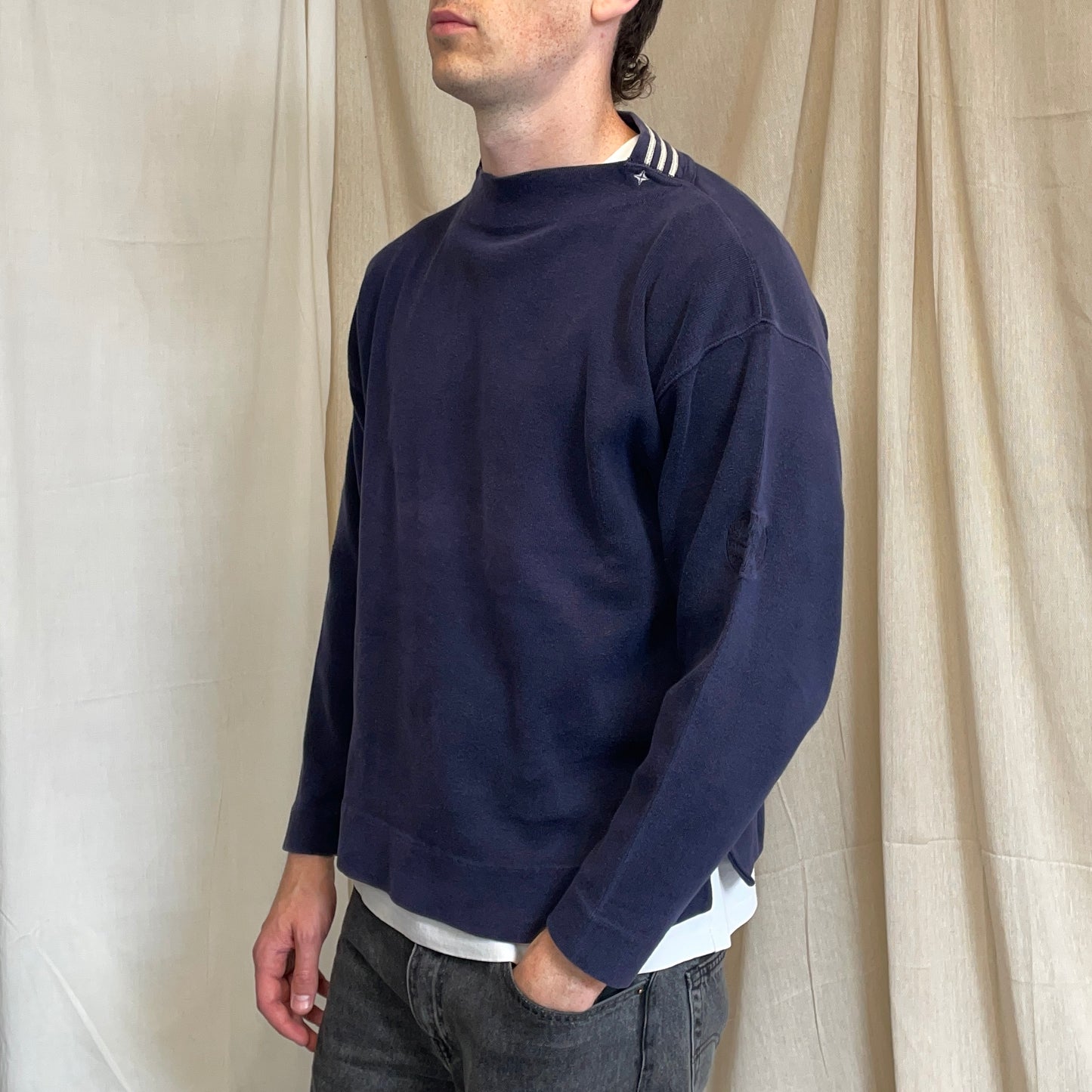 Stone Island Navy 80s Stripe & Compass Detailed Collar Jumper