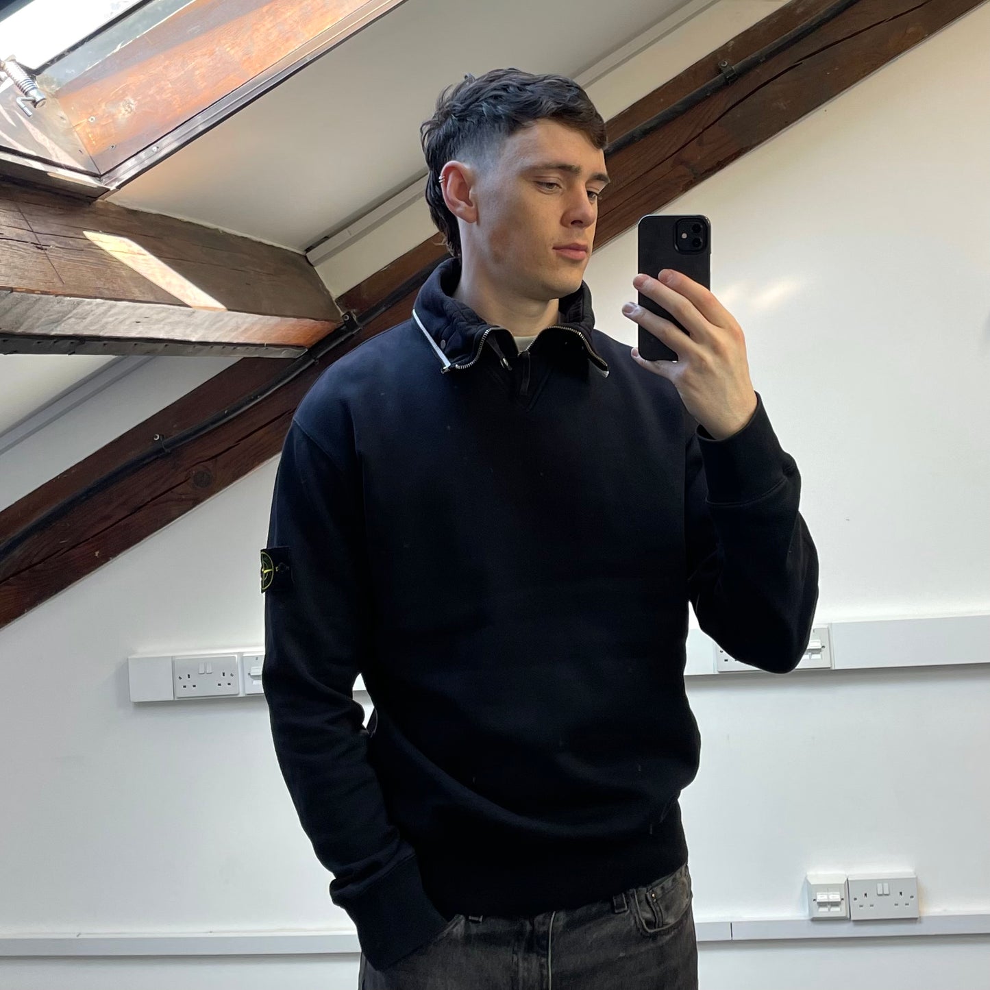Stone Island Navy SS10 Button-Down Funnel Neck Jumper
