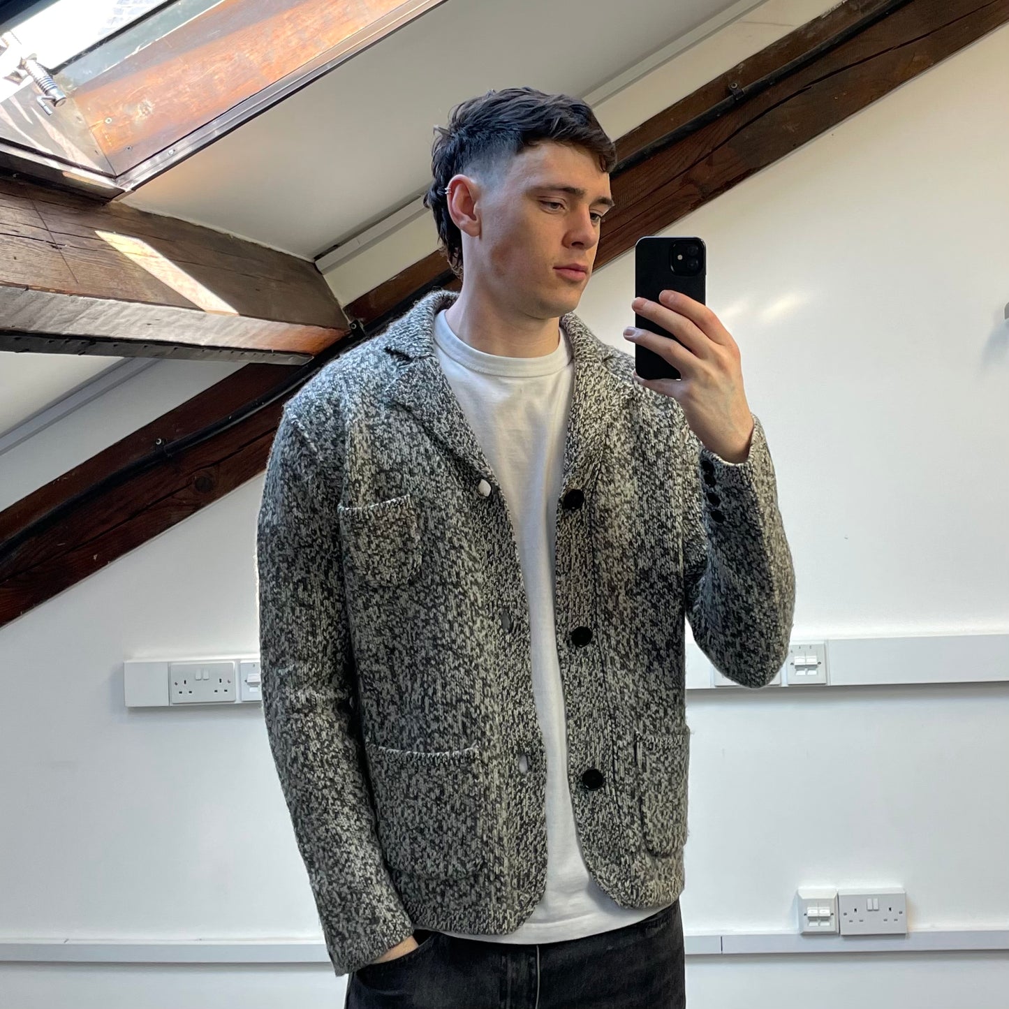 C.P. Company Grey Speckled Wool Knit Cardigan Jacket