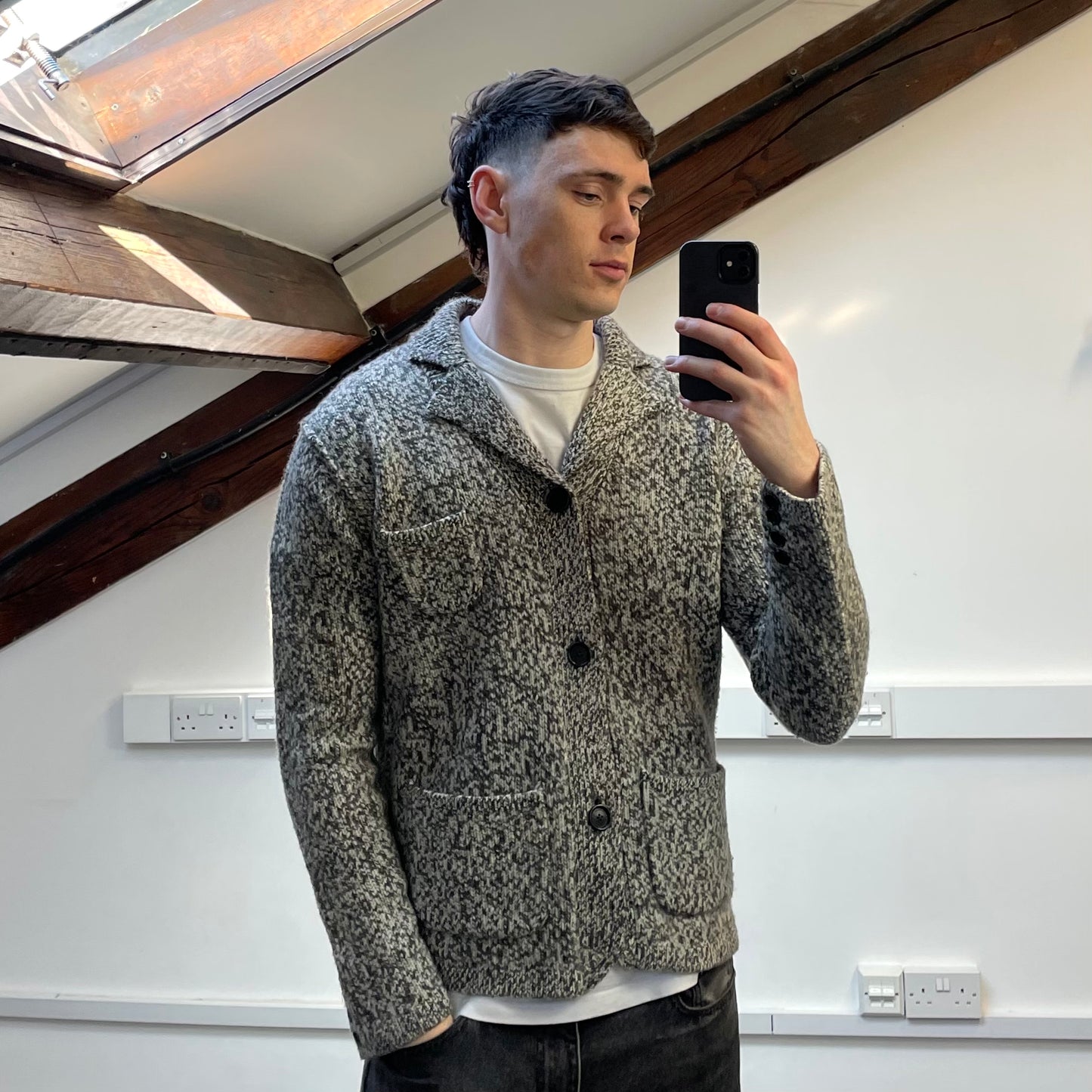 C.P. Company Grey Speckled Wool Knit Cardigan Jacket