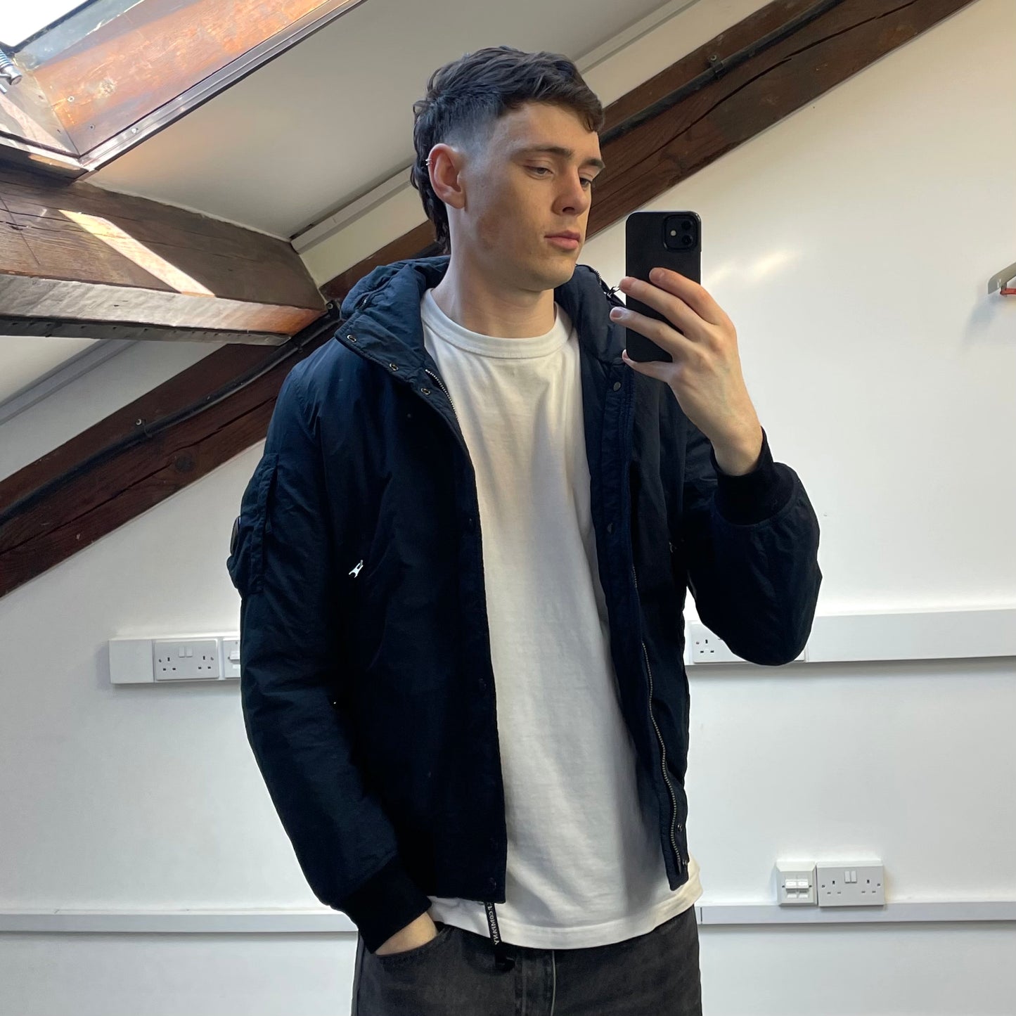 C.P. Company Navy & Black Two-Tone Flatt Nylon Padded Utility Hood Bomber Jacket