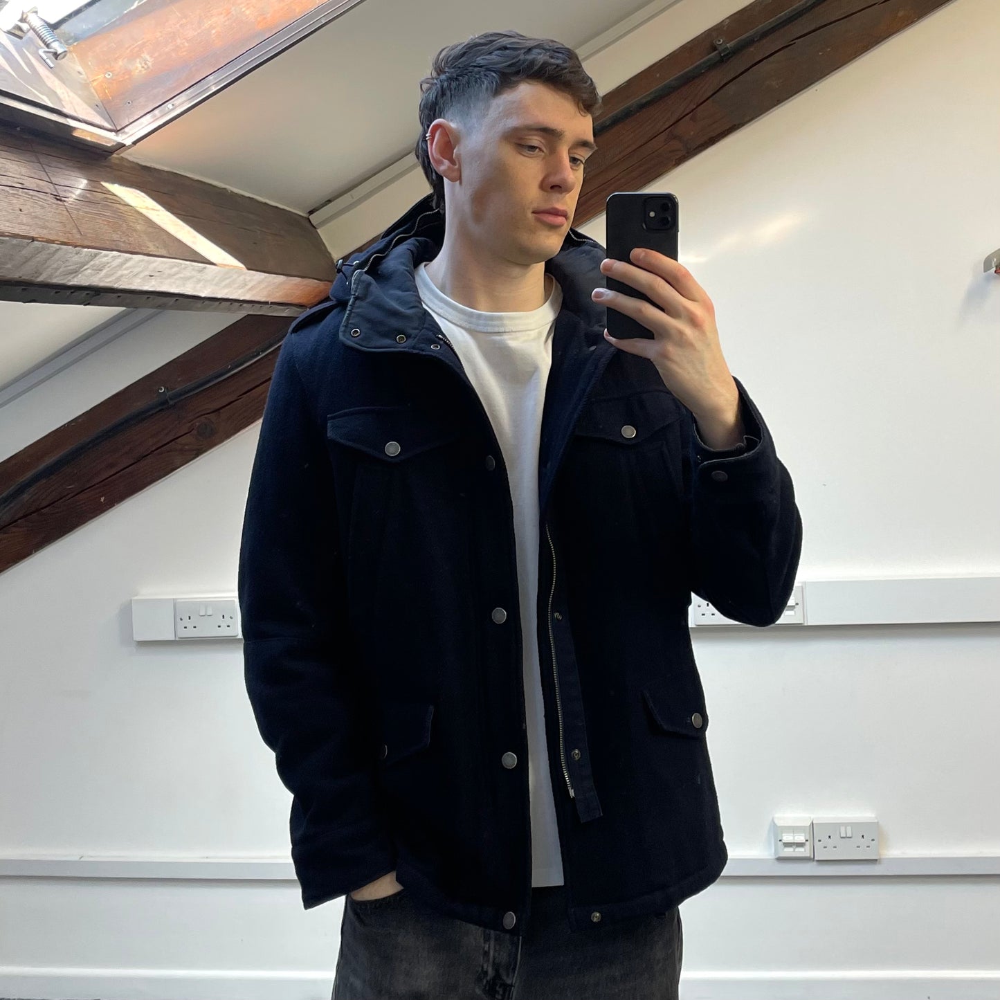 C.P. Company Navy Wool Padded Multi-Pocket Hooded Parka Jacket