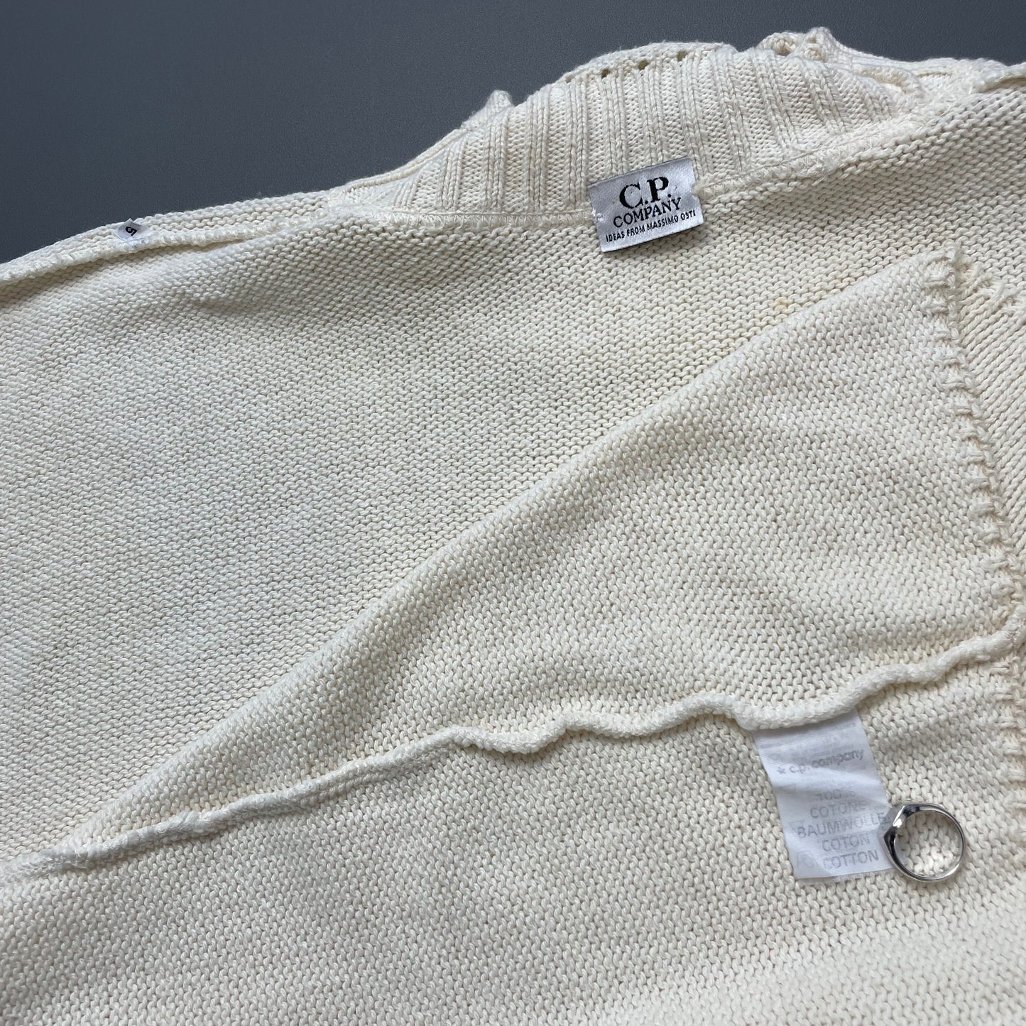C.P. Company Cream White 80s Ideas From Massimo Osti Spellout Knit Jumper