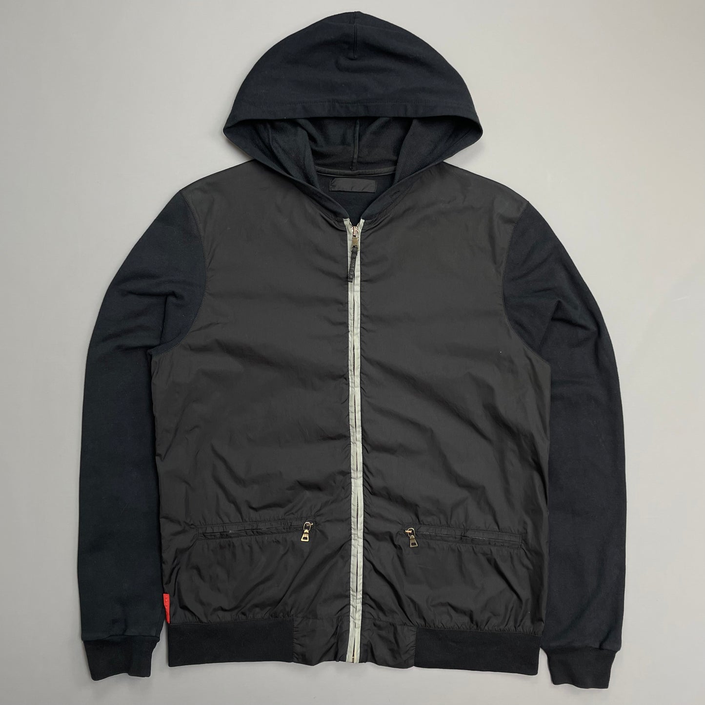Prada Sport Navy 00s Nylon Panelled Lightweight Zip-Through Hoodie