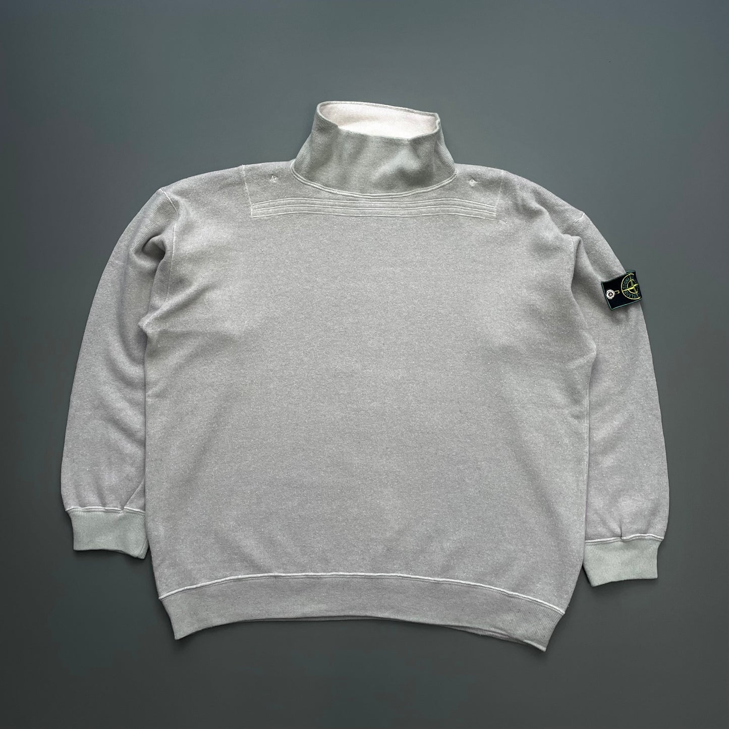 Stone Island Grey Pink 80s Silver Button Compass Emblem Roll-Neck Jumper