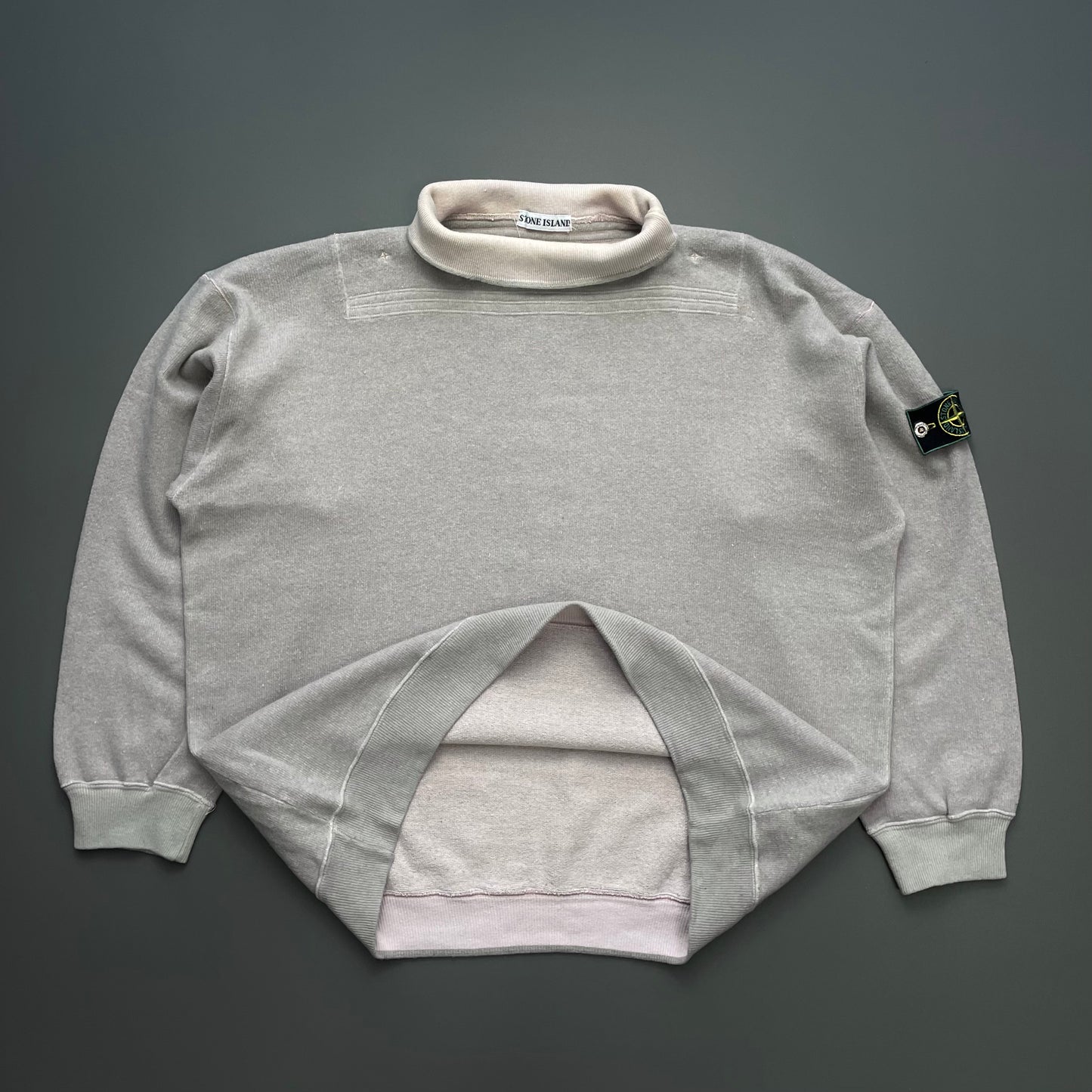 Stone Island Grey Pink 80s Silver Button Compass Emblem Roll-Neck Jumper